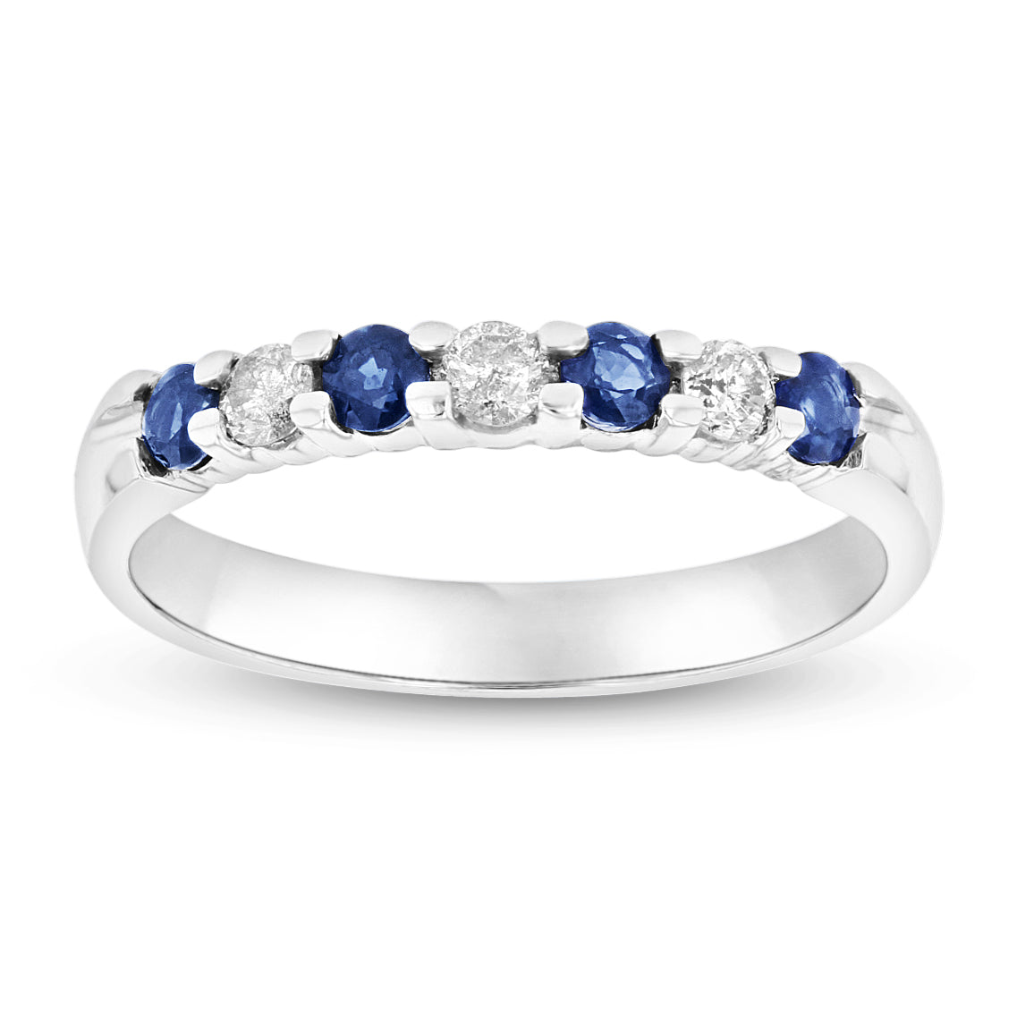 14K Gold Ring 0.35ct tw Round Diamonds and Sapphires Prong Set Band