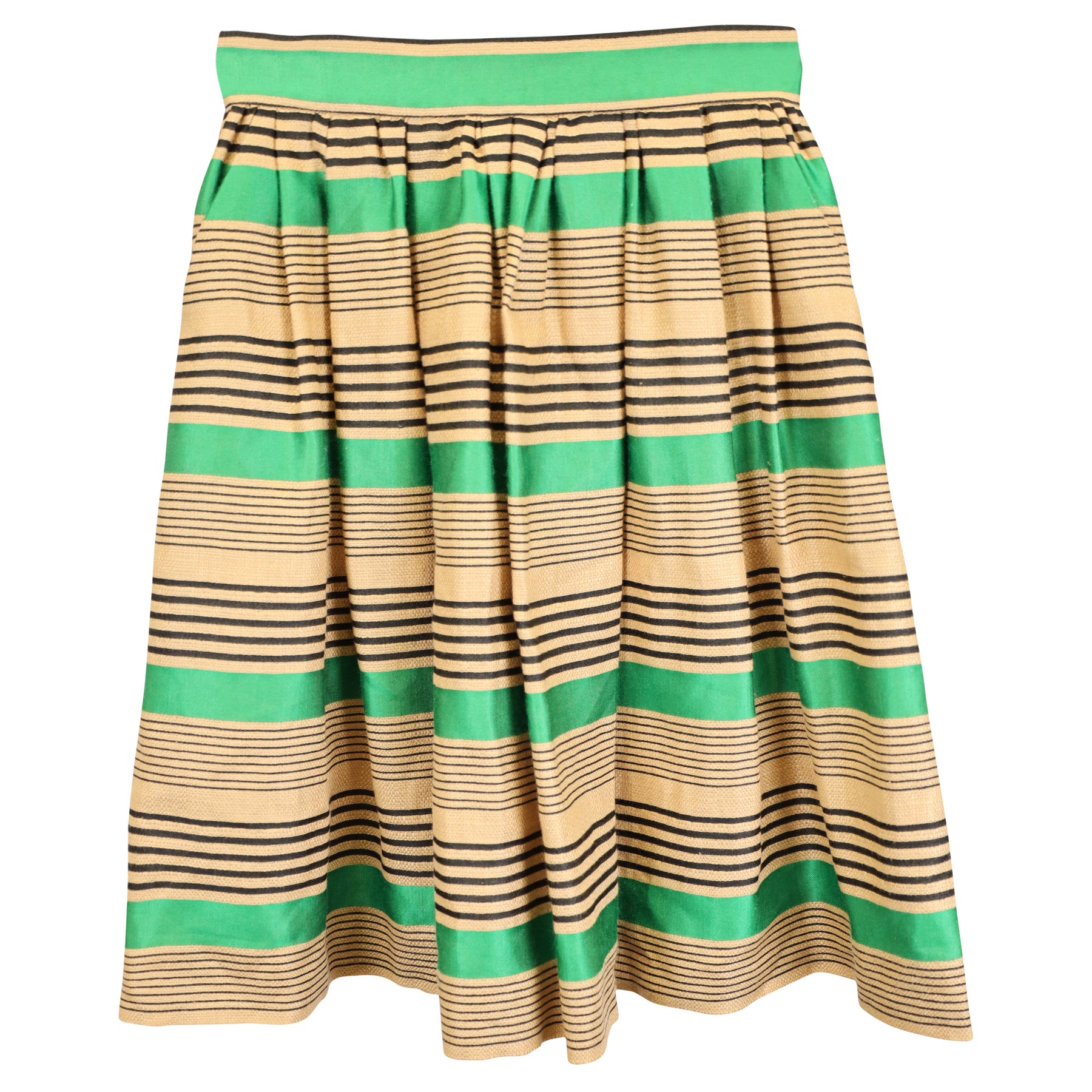 Dolce & Gabbana Striped Mini Skirt in Green and Tan Cotton 7744770506812