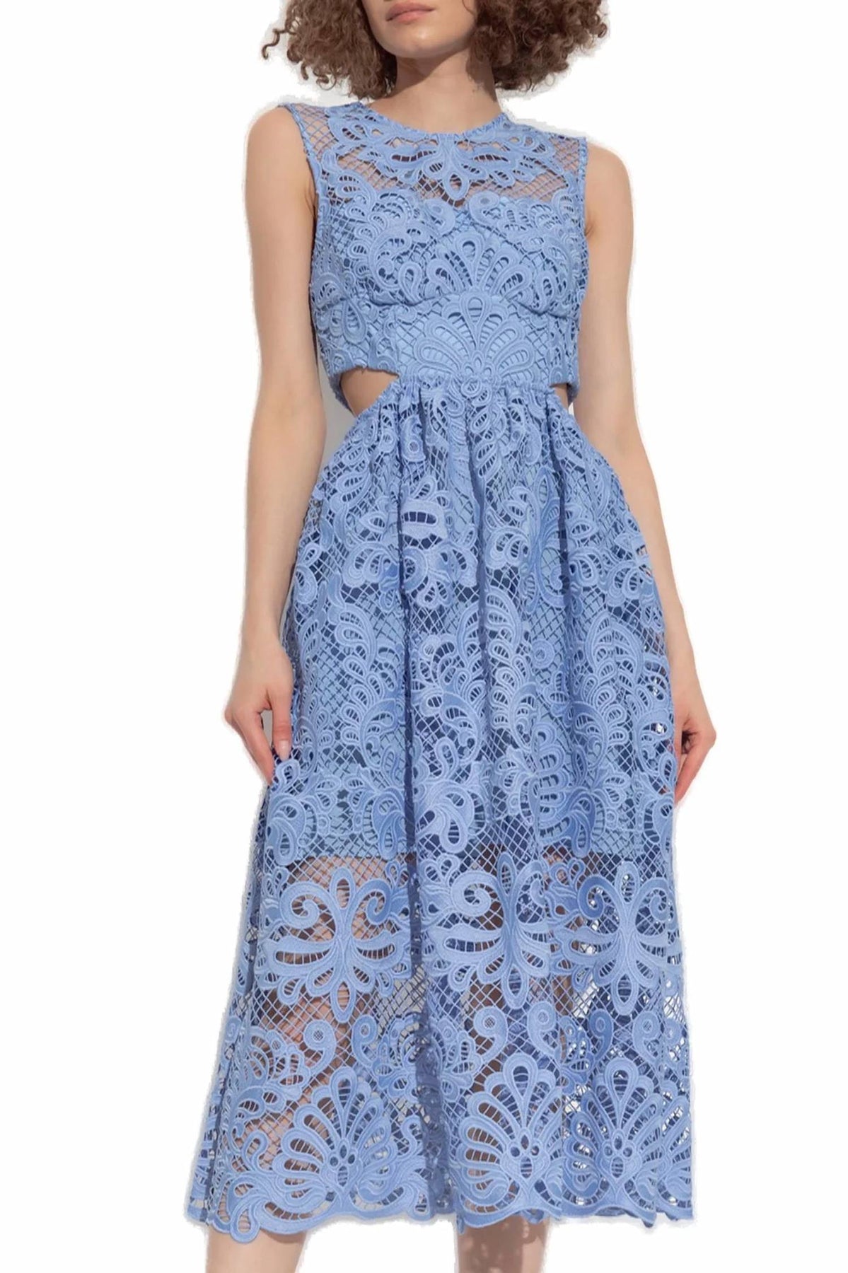 Lace Cut Out Midi Dress In Blue