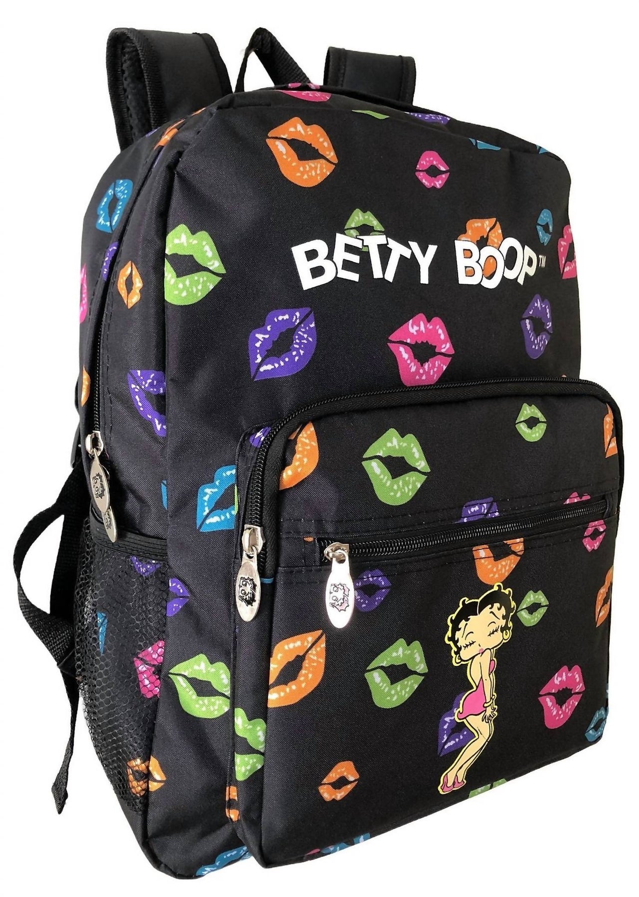 Women's Microfiber Large Backpack In Black With Lips