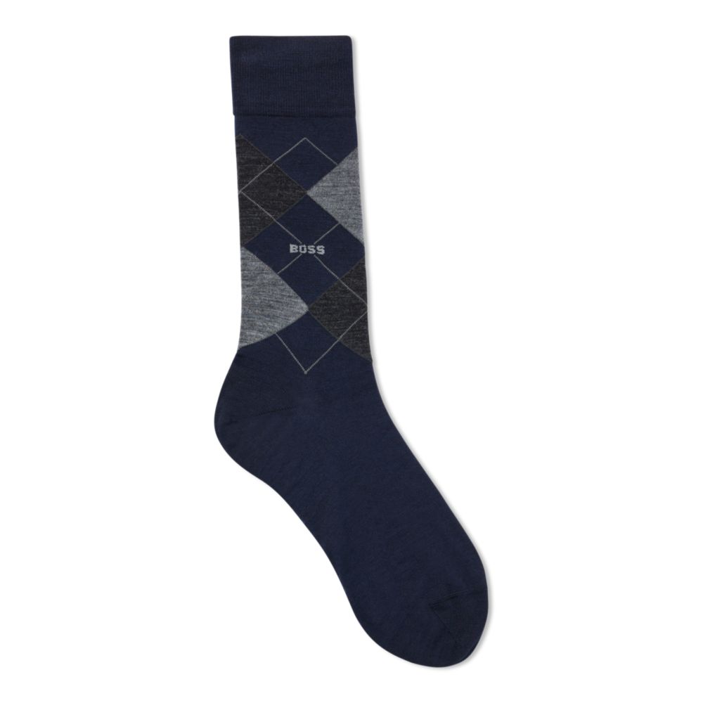 Regular-length wool-blend sock with Argyle pattern