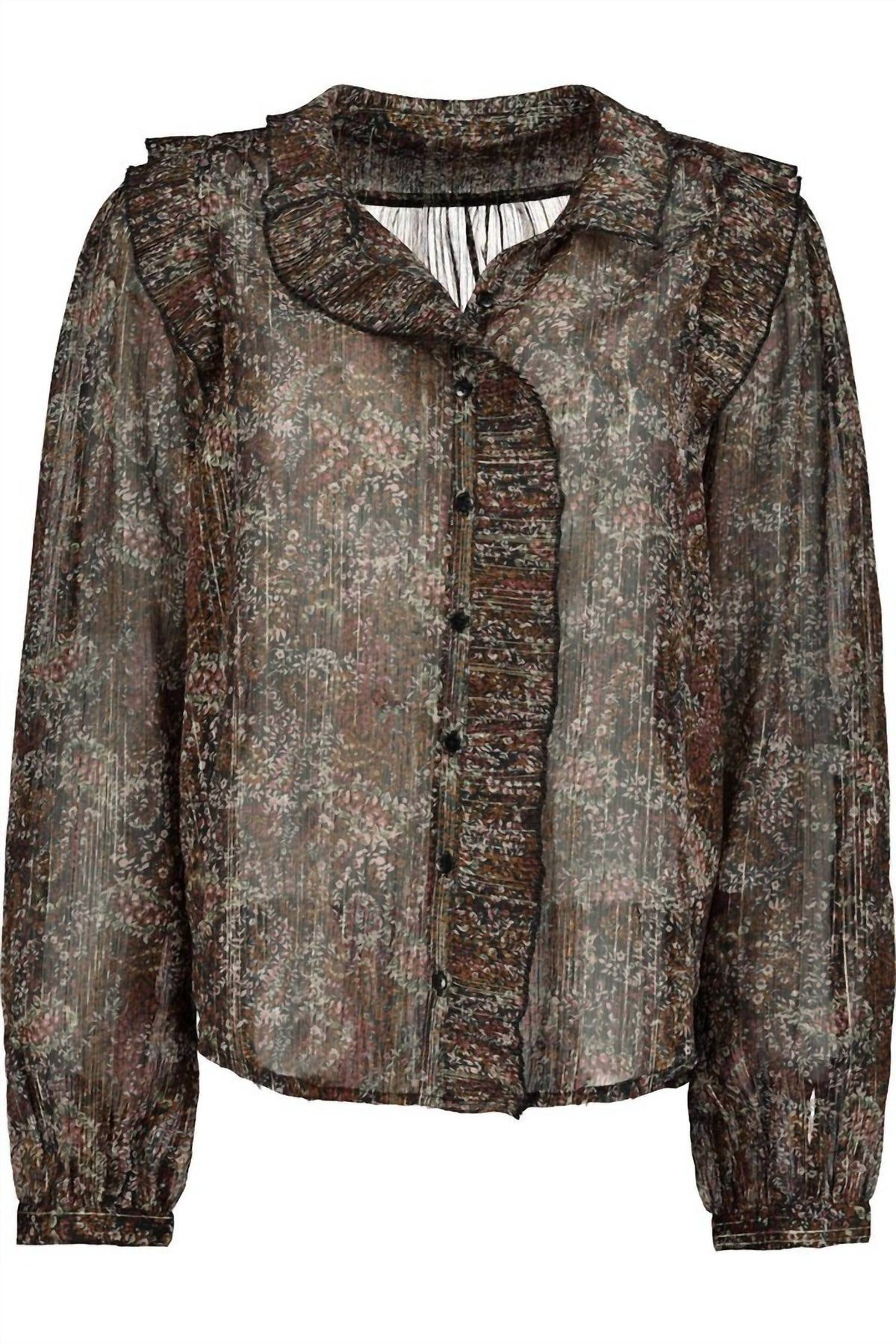 Anya Ruffle Blouse In Brown / Gold