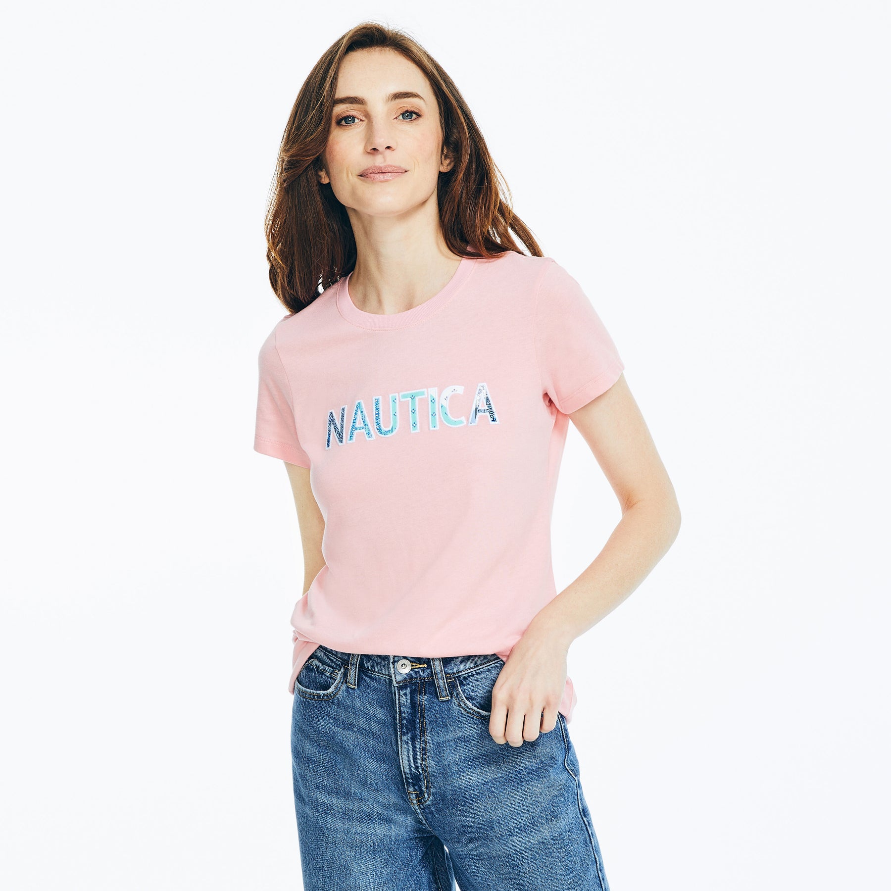 Nautica Womens Sustainably Crafted Embroidered Logo Graphic T-Shirt 7258416152636