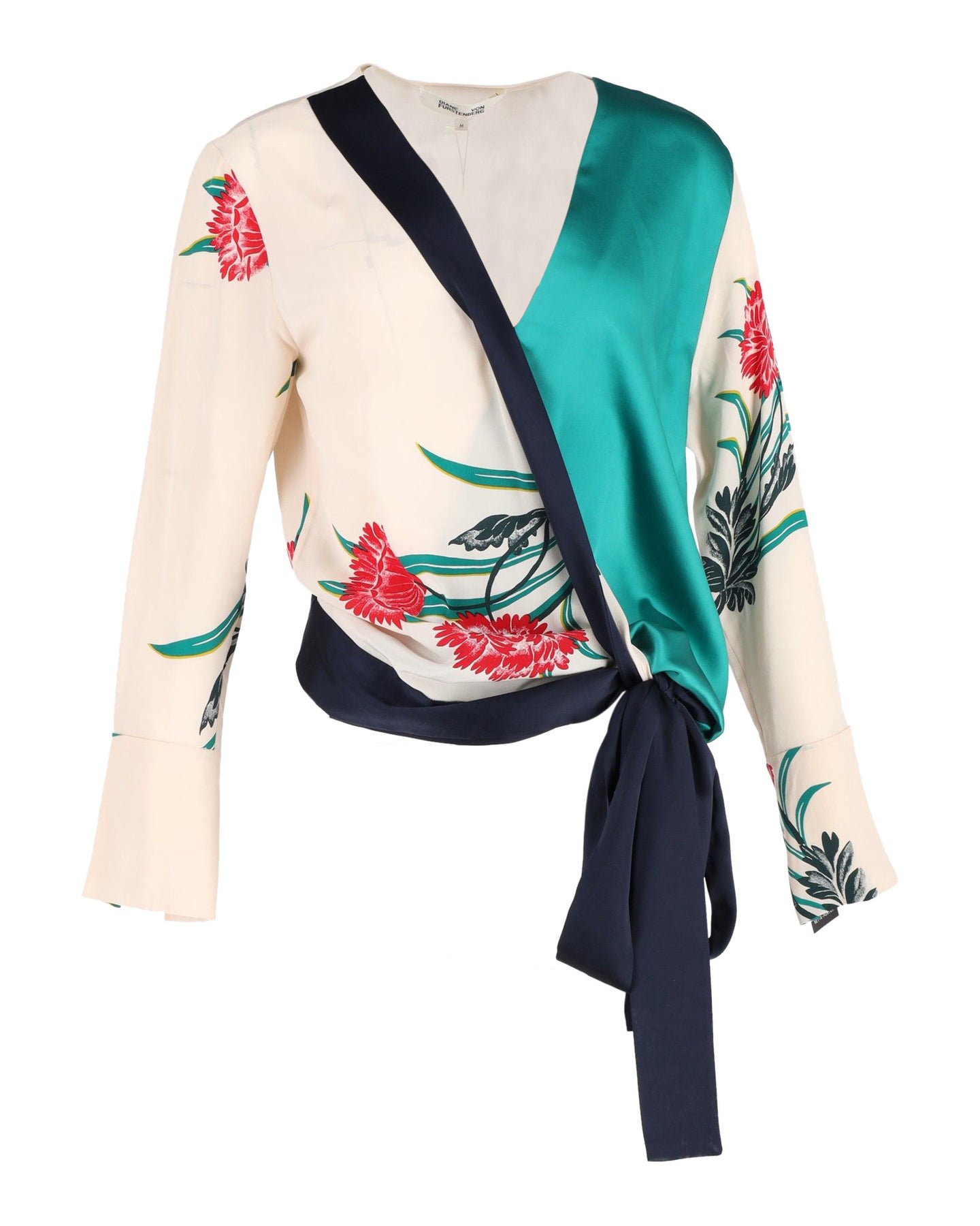 Diane Von Furstenberg Printed Wrap Top in Cream Silk