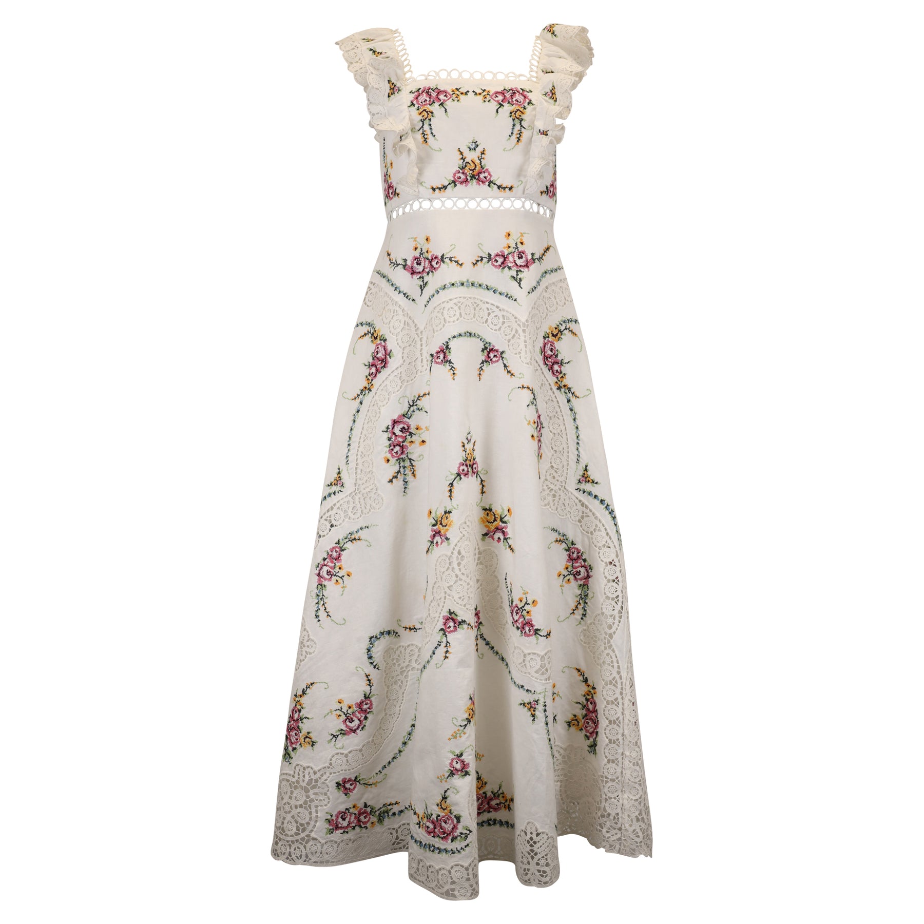 Zimmermann Allia Lace-trimmed Embroidered Maxi Dress in White Cotton 7744767655996