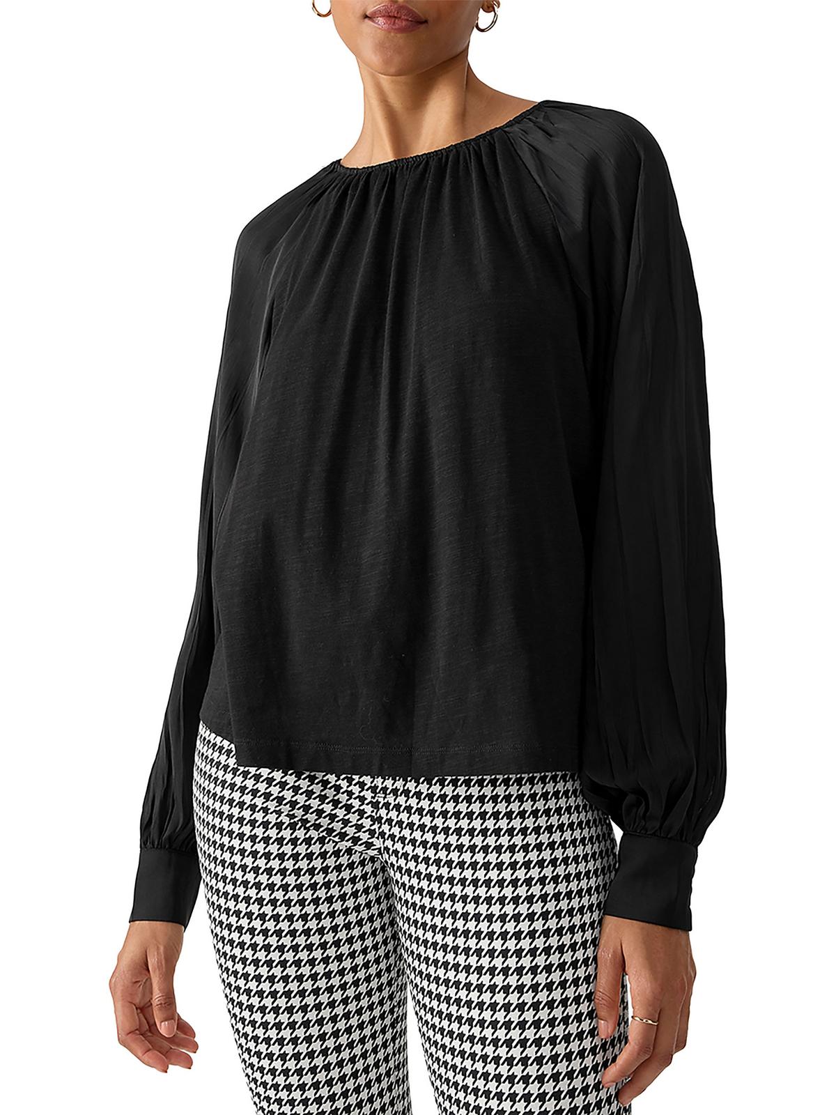 Womens Mixed Media Cotton Blend Blouse 7761390895164