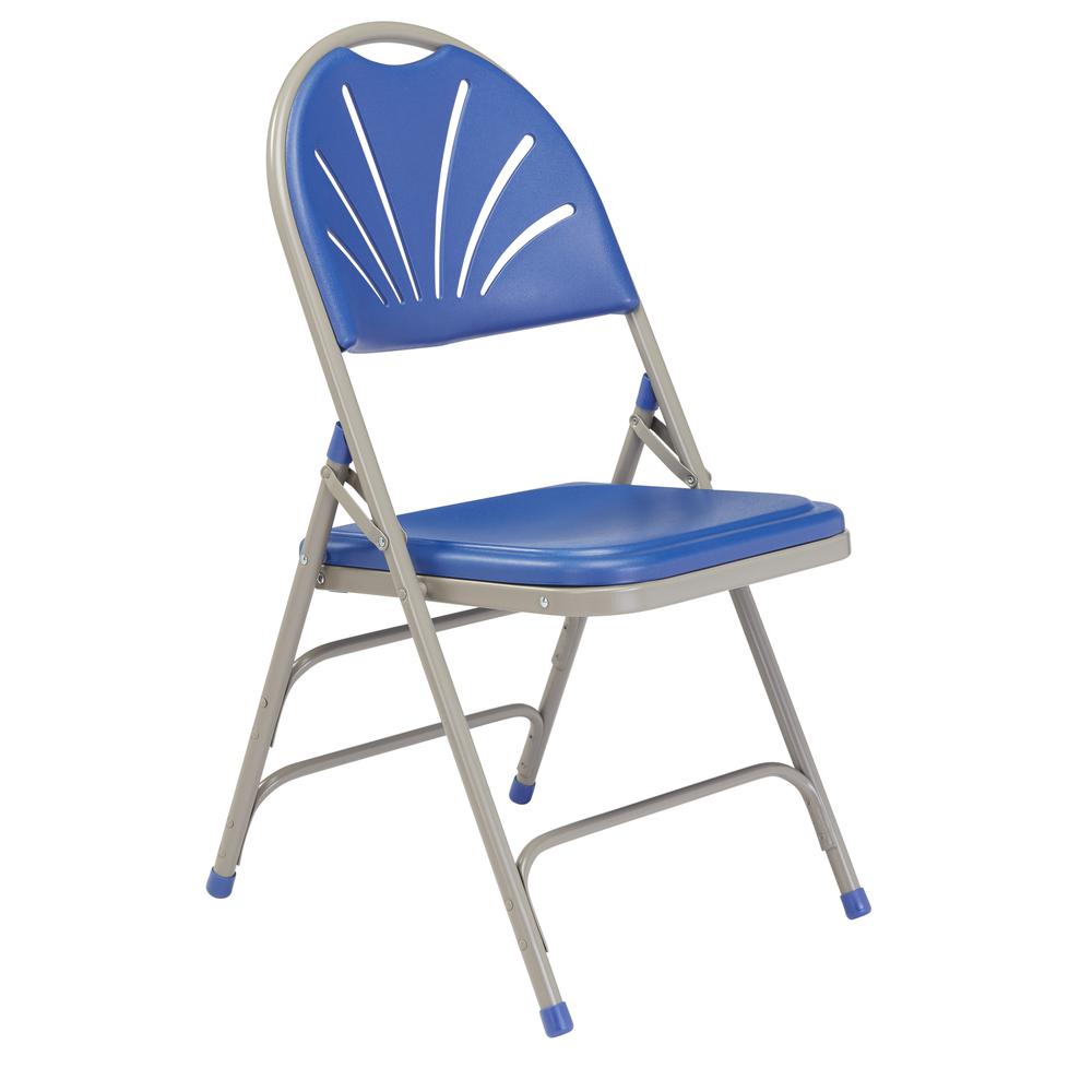 NPS 1100 Series Deluxe Fan Back With Triple Brace Double Hinge Folding Chair, Blue (Pack of 4)