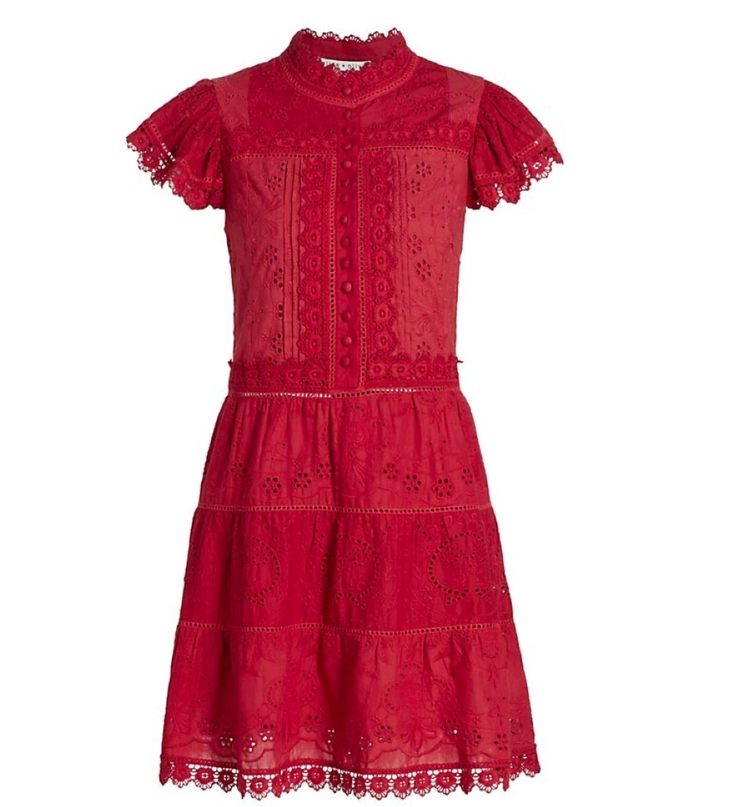 Women Marina Tiered Embroidered Mini Dress In Cinnamon 7271465713724