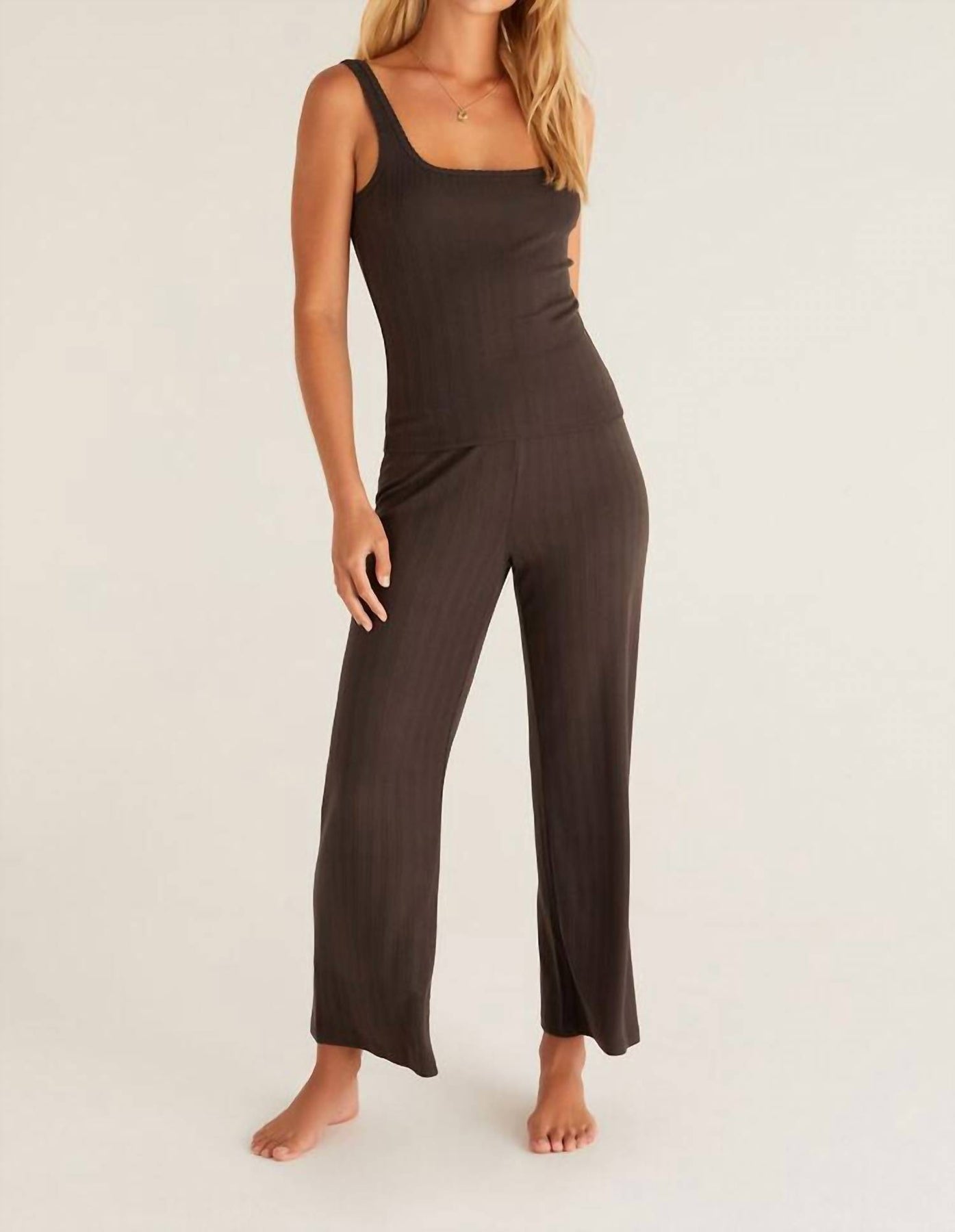 Julia Cami & Homebound Pointelle Pant Set In Vintage Black