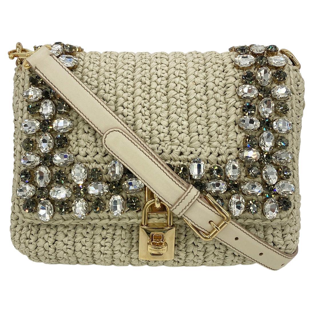 DOLCE & GABBANA Crystal Raffia Flap Shoulder Bag
