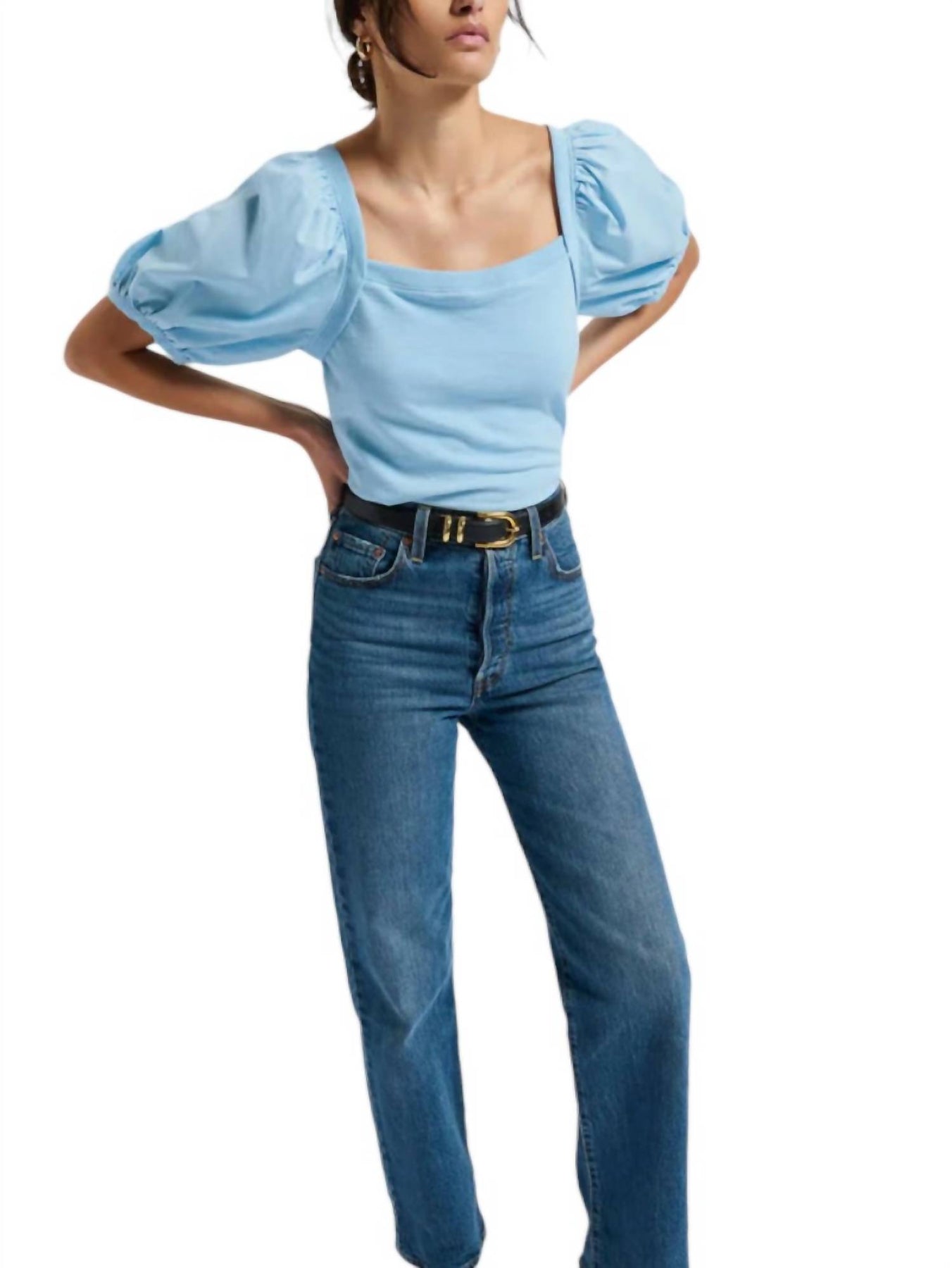 Naya Puff Sleeve Top In Powder Blue