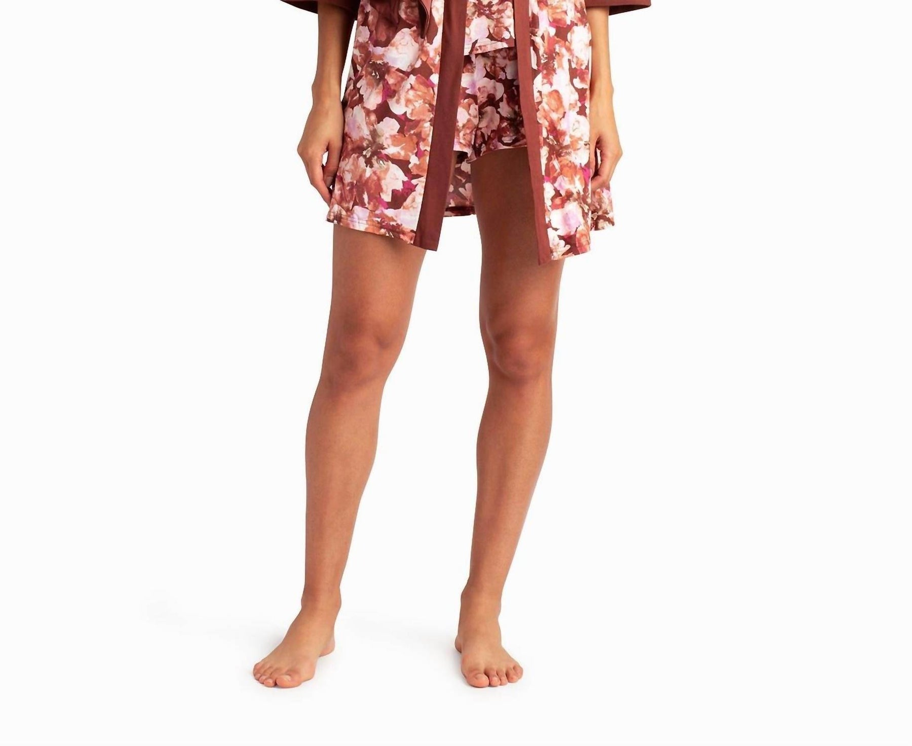 Peached Jersey Three-Piece Sleepwear Set In Cacao Floral 7686693421116