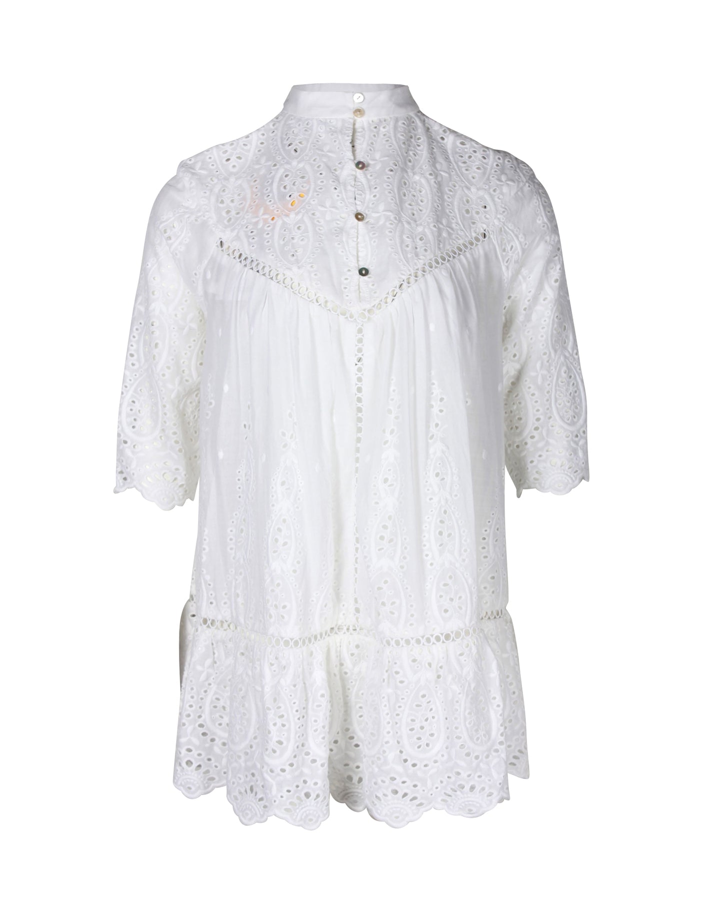 Zimmermann Ticking Paneled Smock Top In White Cotton 7826326683708