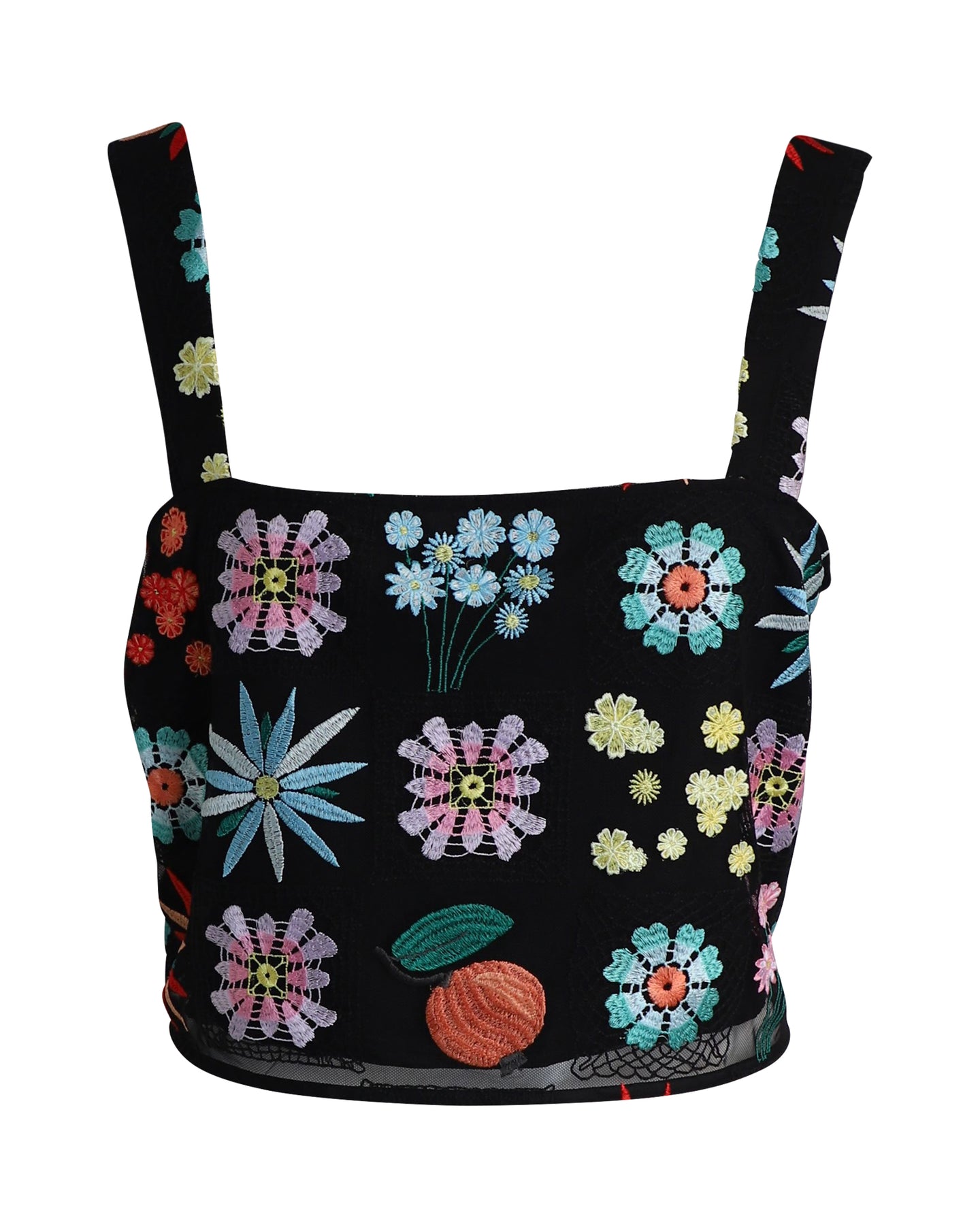 Staud Regina Embroidered Crop Top in Black Polyester 7802215956540