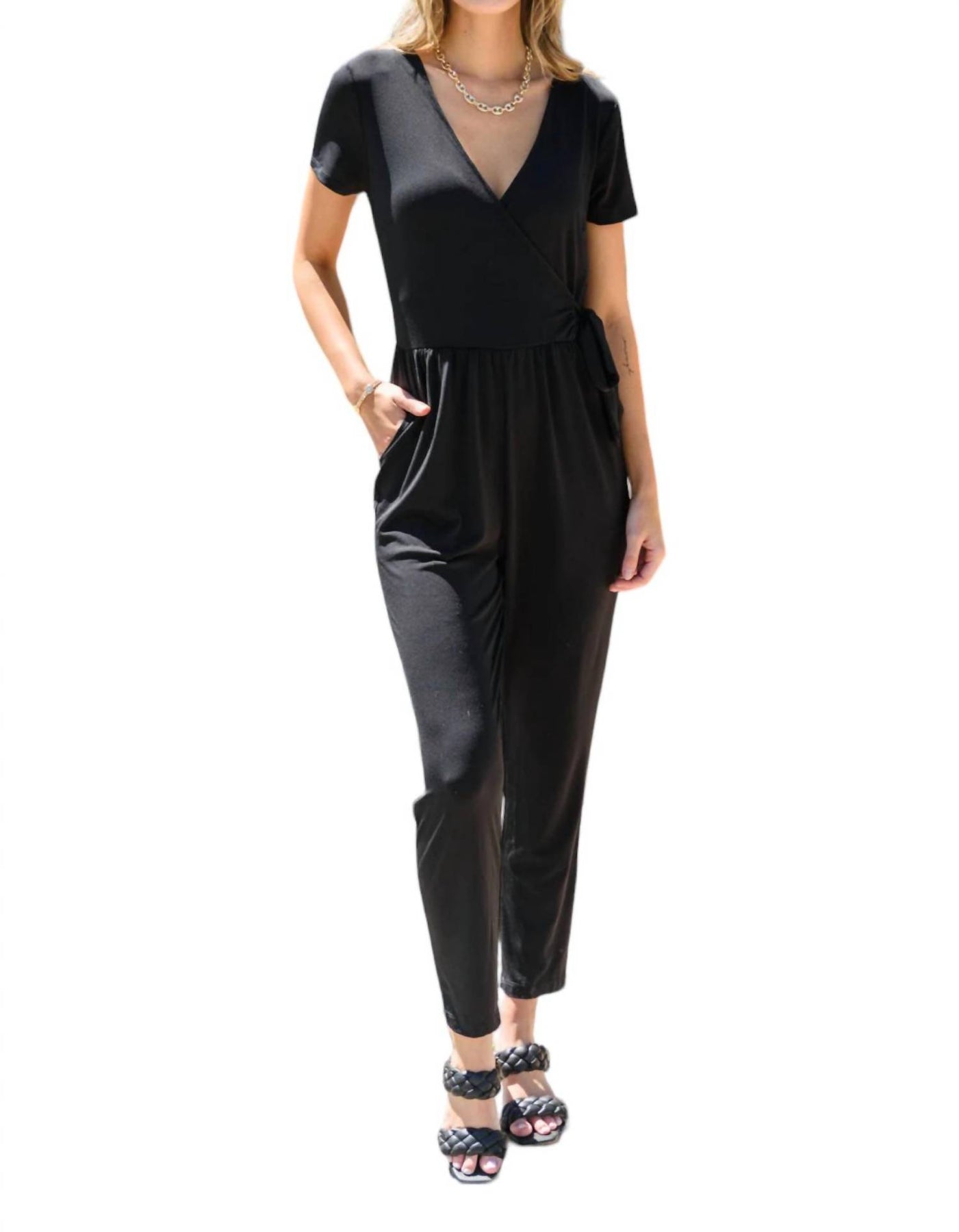 Gia Faux Wrap Jumpsuit In Black 7770398163004