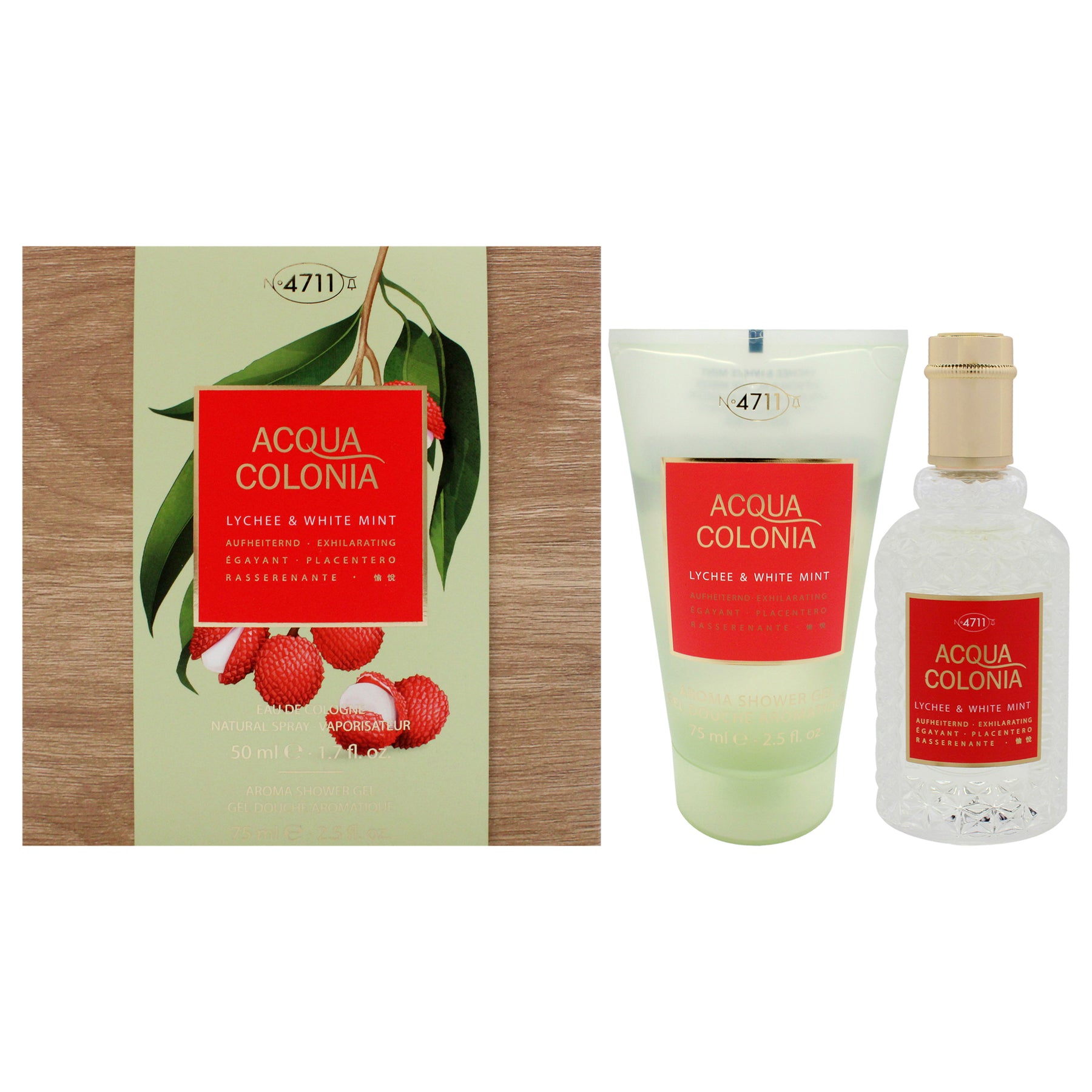 4711 Acqua Colonia Lychee and White Mint by Muelhens for Unisex - 2 Pc Gift Set 1.7oz EDC Spray, 2.5oz Shower Gel 7830688006204