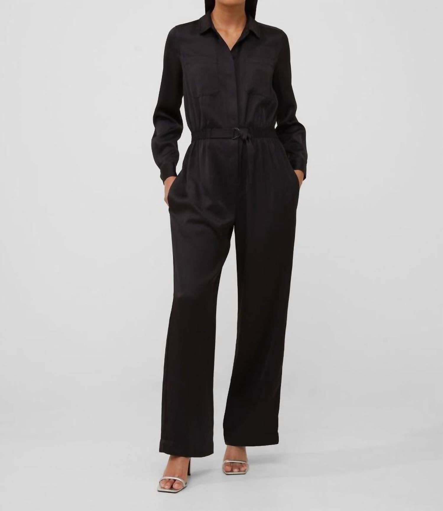 Enid Crepe 70's Jumpsuit In Dark Slate