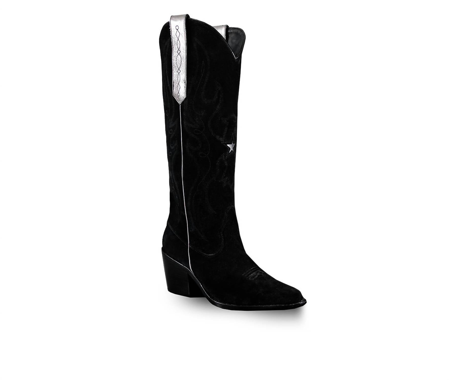 Women's Knee-High Suede Leather Western Fenix Boots In Black