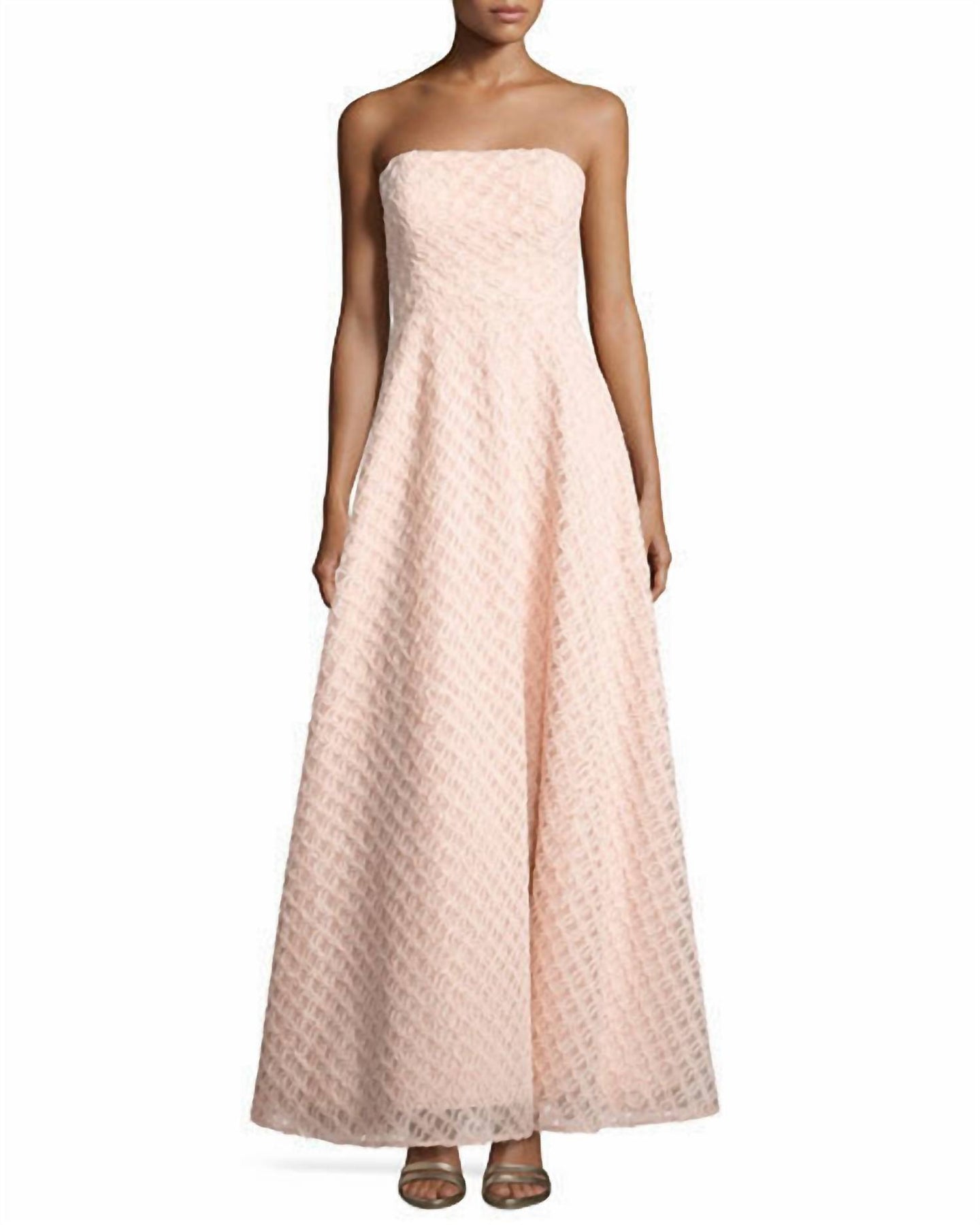 Strapless Patterned Gown In Blush