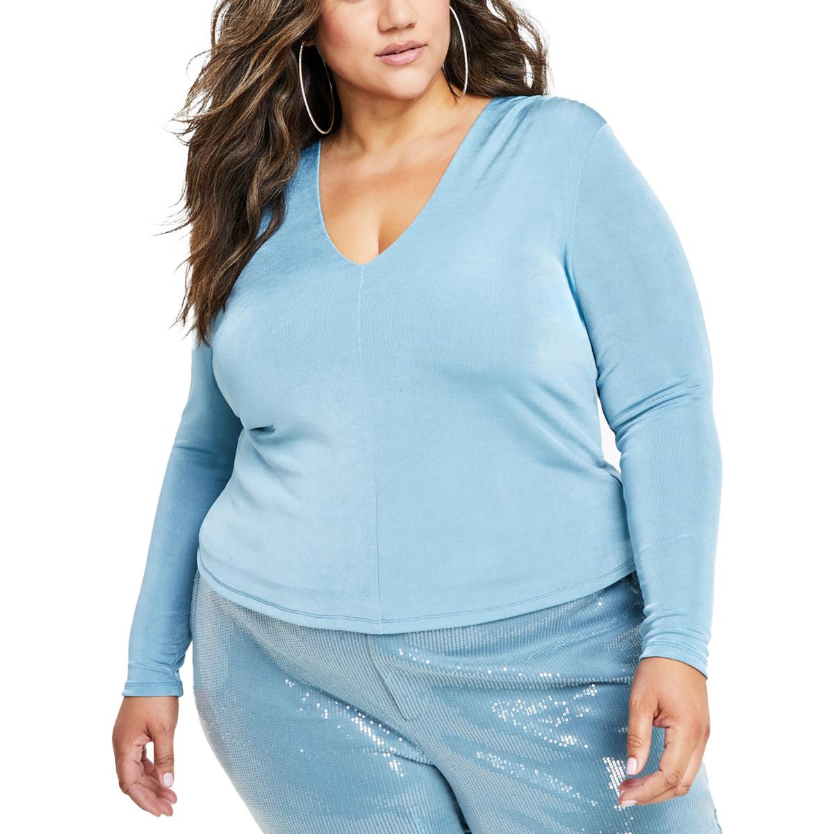 Plus V Neck Long Sleeve Blouse