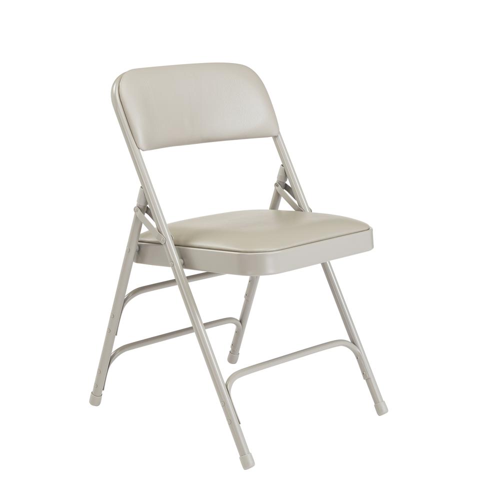 NPS 1300 Series Premium Vinyl Upholstered Triple Brace Double Hinge Folding Chair, Warm Grey (Pack of 4)