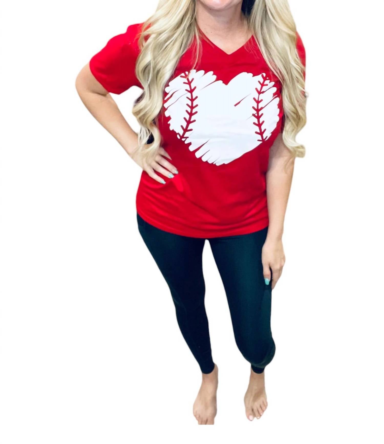 Baseball Heart Tee In Red