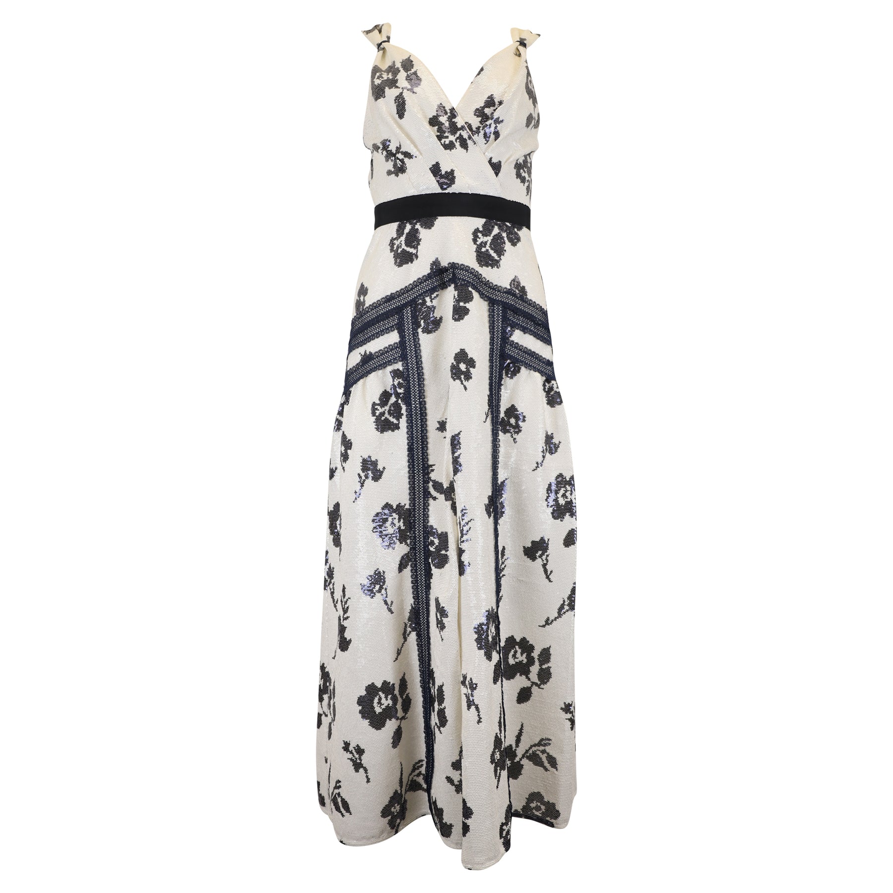 Self-Portrait Floral Midi Dress in White Sequins 7744774504508