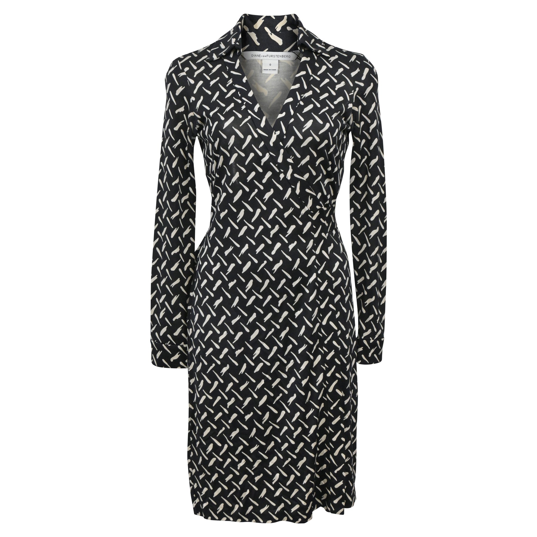 Diane Von Furstenberg Printed Wrap Dress in Black Silk 7744756809788