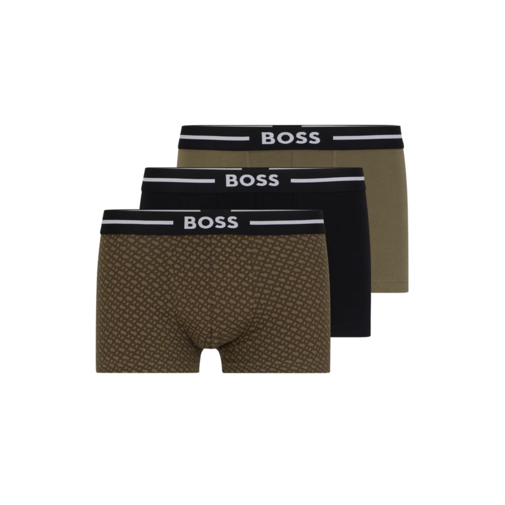 Triple-pack of logo-waistband trunks in stretch cotton