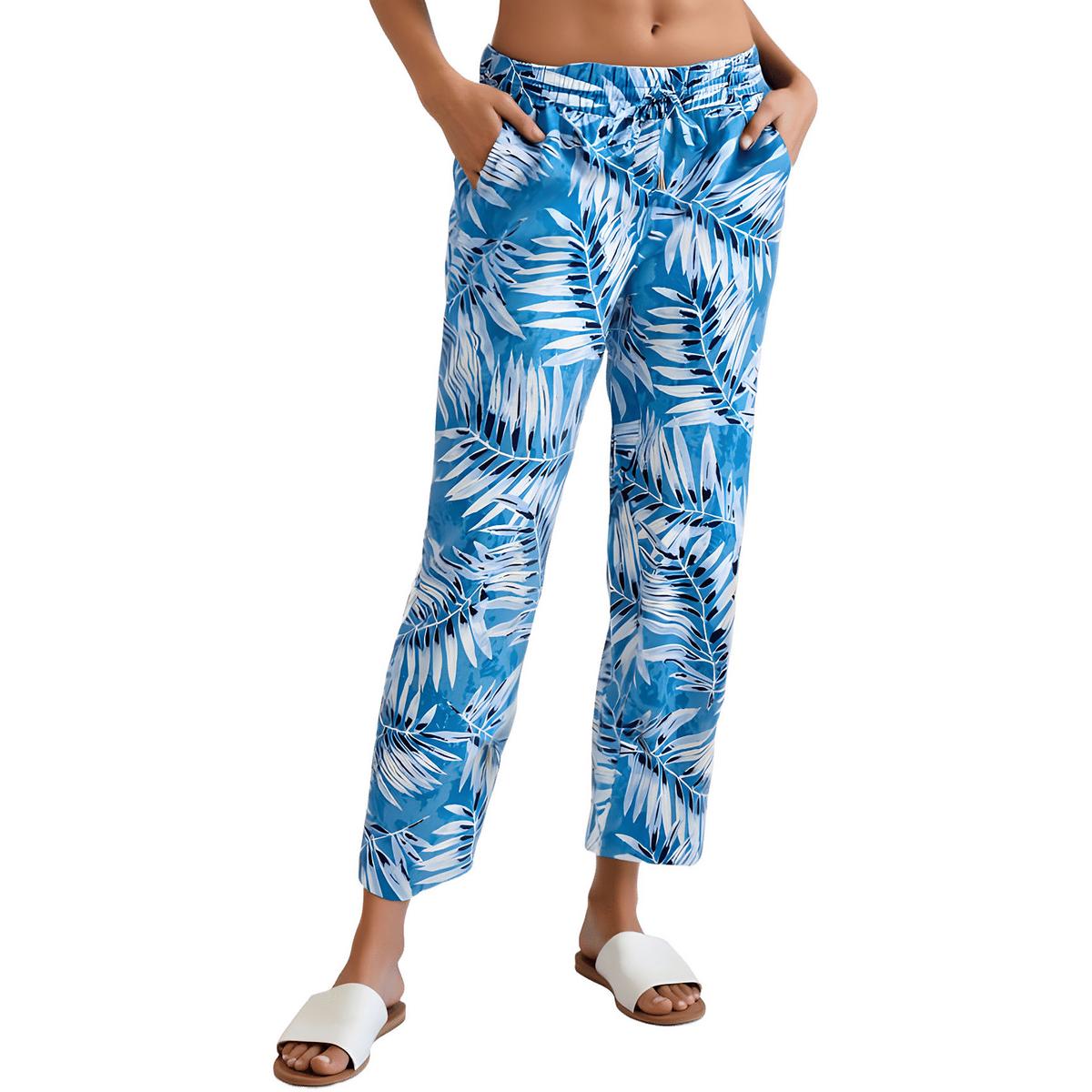 Petites Printed Linen Straight Leg Pants