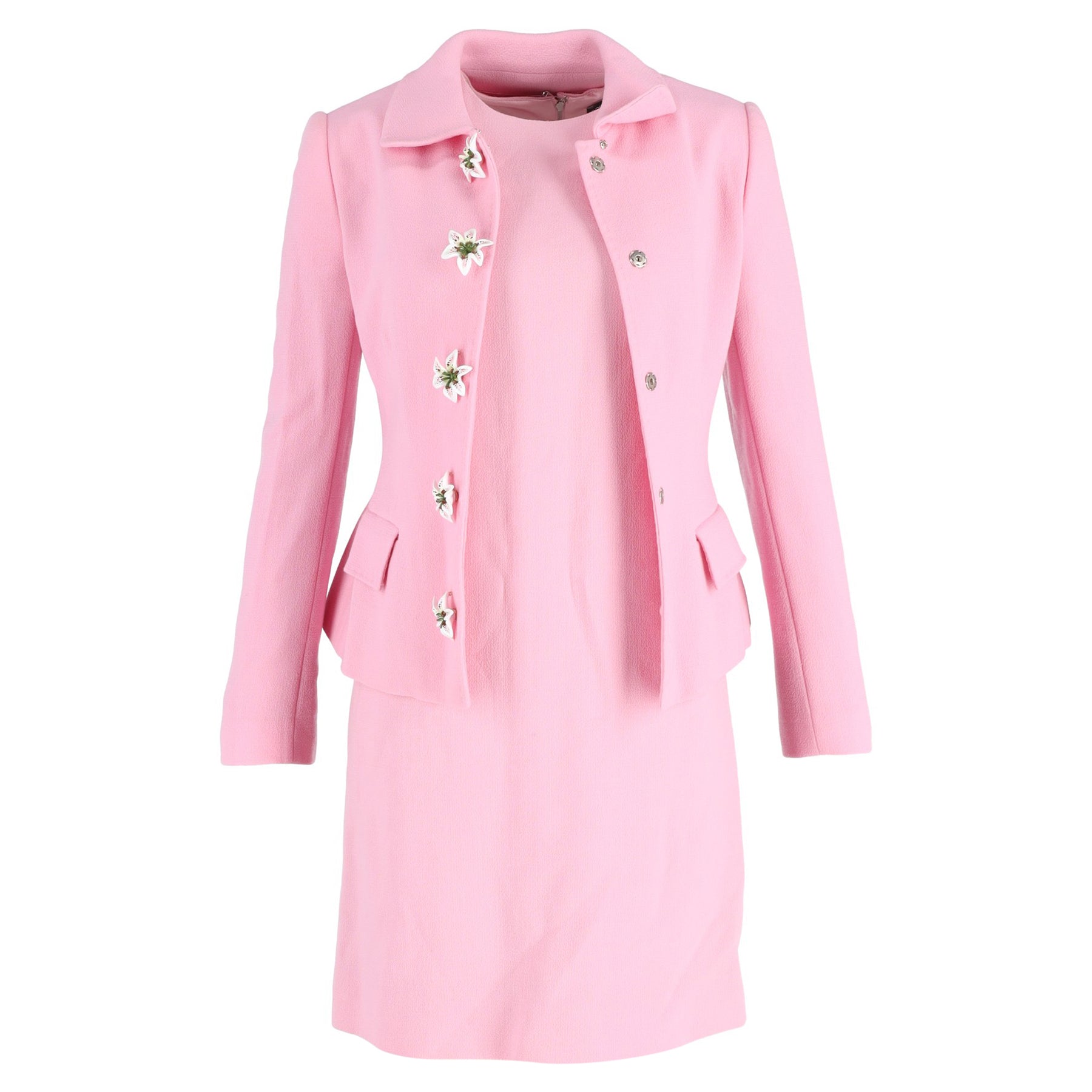 Dolce & Gabbana Single-Breasted Jacket With Shift Dress in Pink Wool 7800749621308