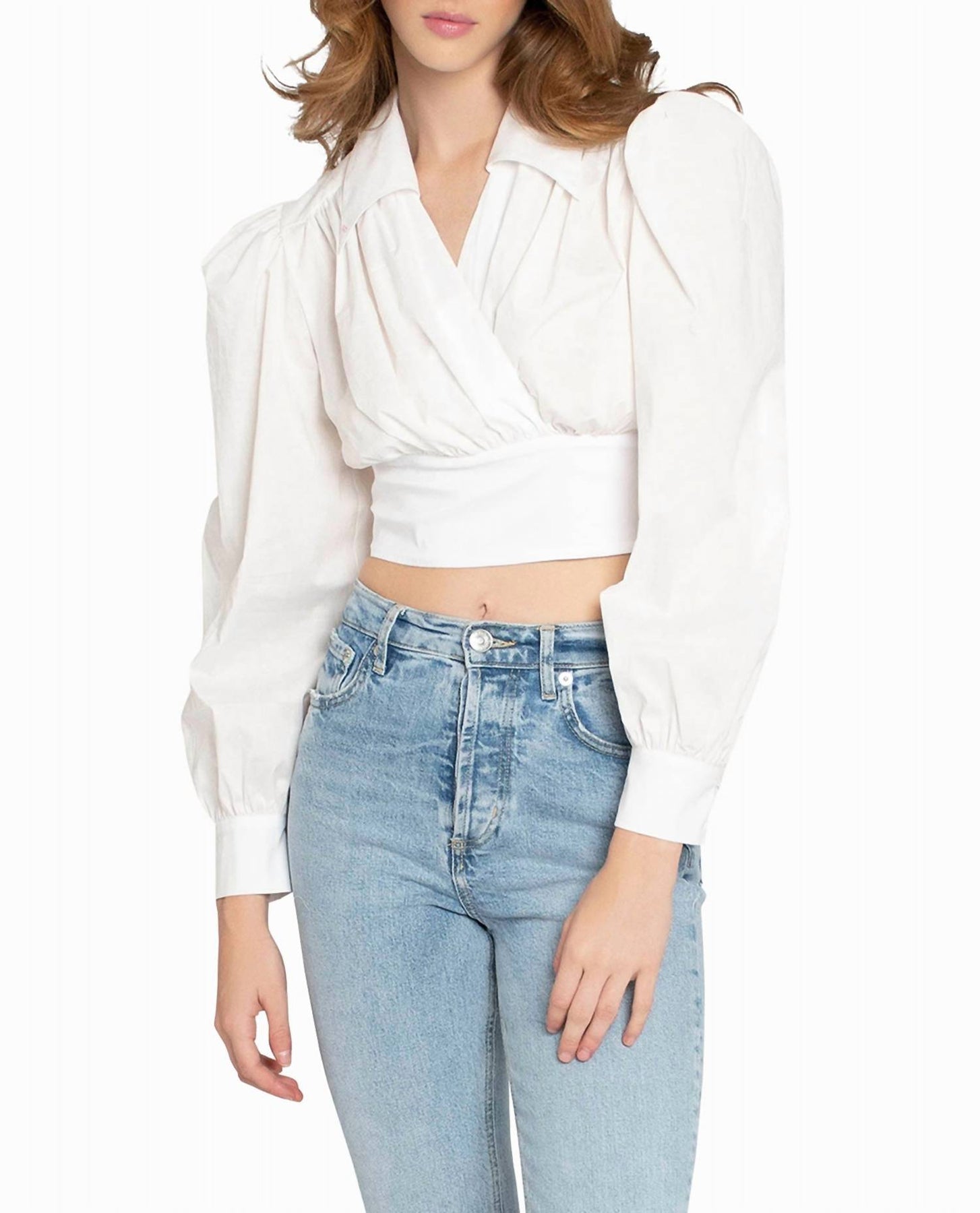 Cotton Poplin Wrap Top In Wwhite 7686671106108