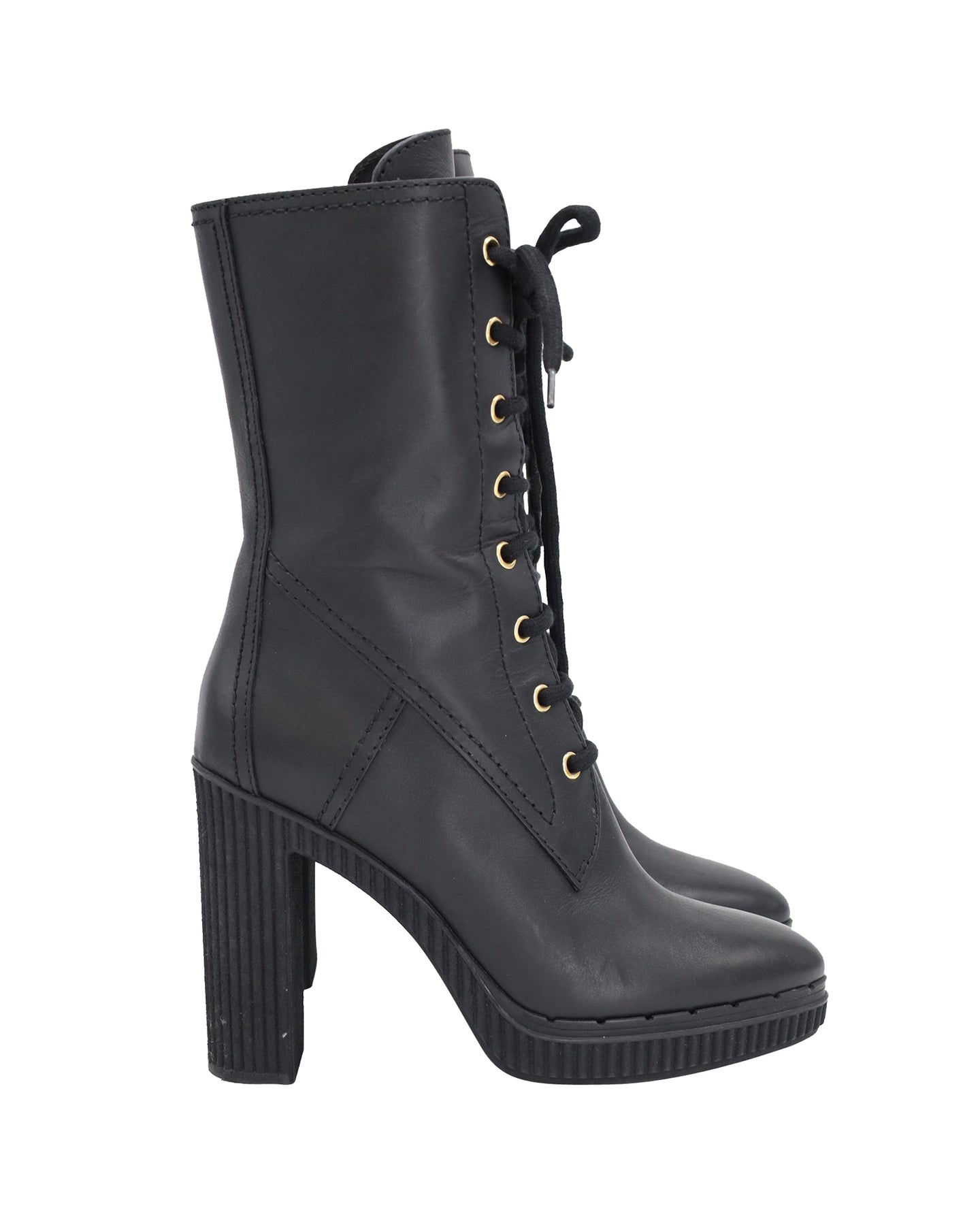 Tod's Lace-Up Platform Boots in Black Leather
