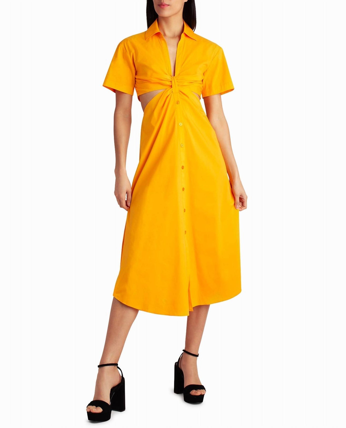 Caroline Poplin Midi Shirt Dress In Flame Orange 7744989298748