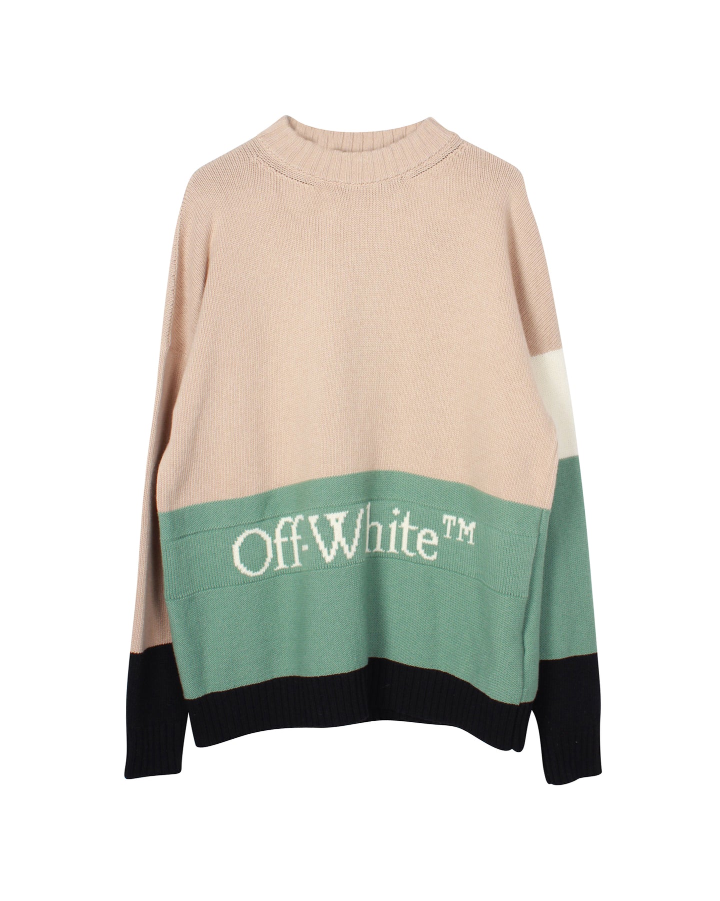 Off-White Intarsia Logo Colorblock Sweater in Multicolor Wool 7826333171772