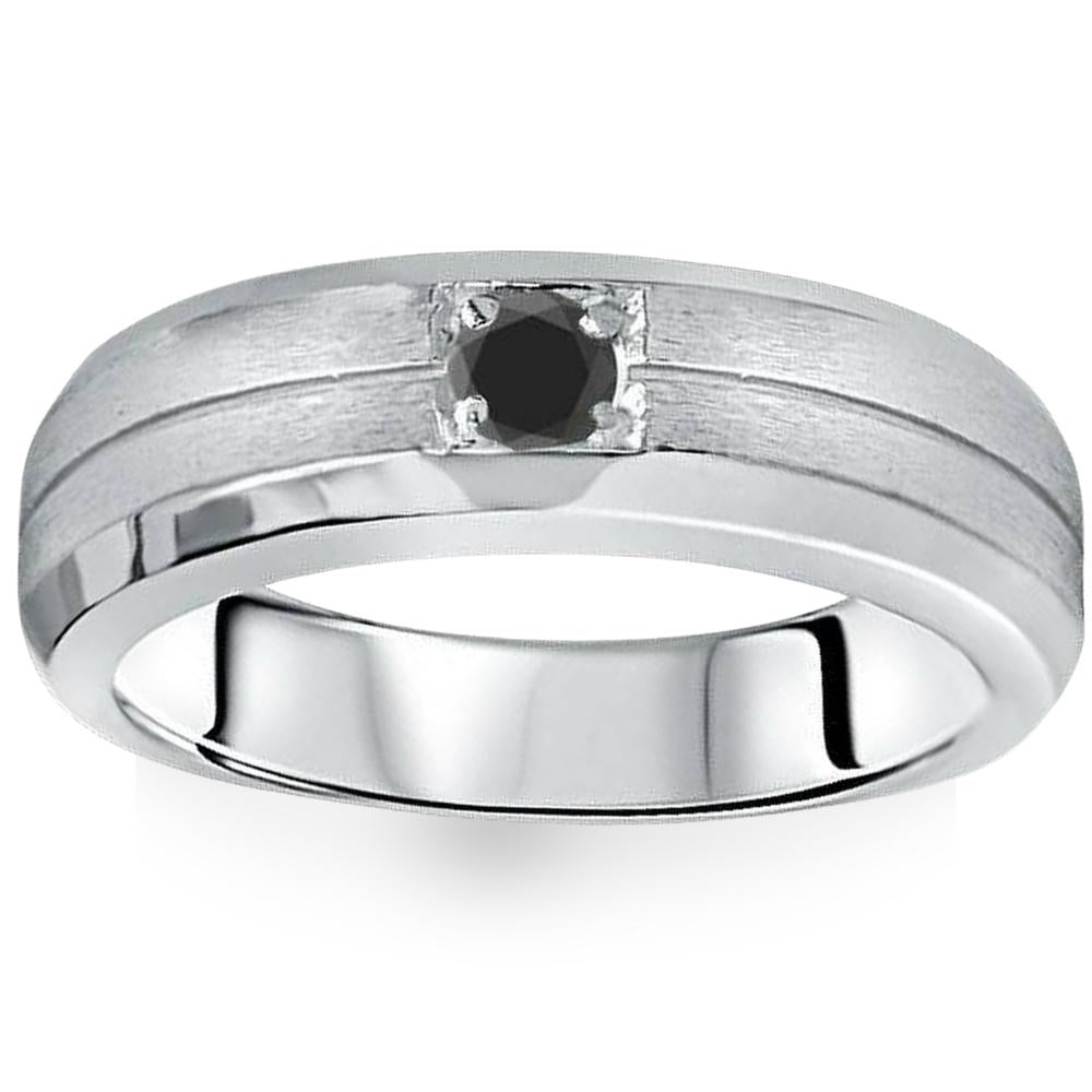 1/4ct Mens Black Diamond Solitaire Ring 10K White Gold 7686700073020