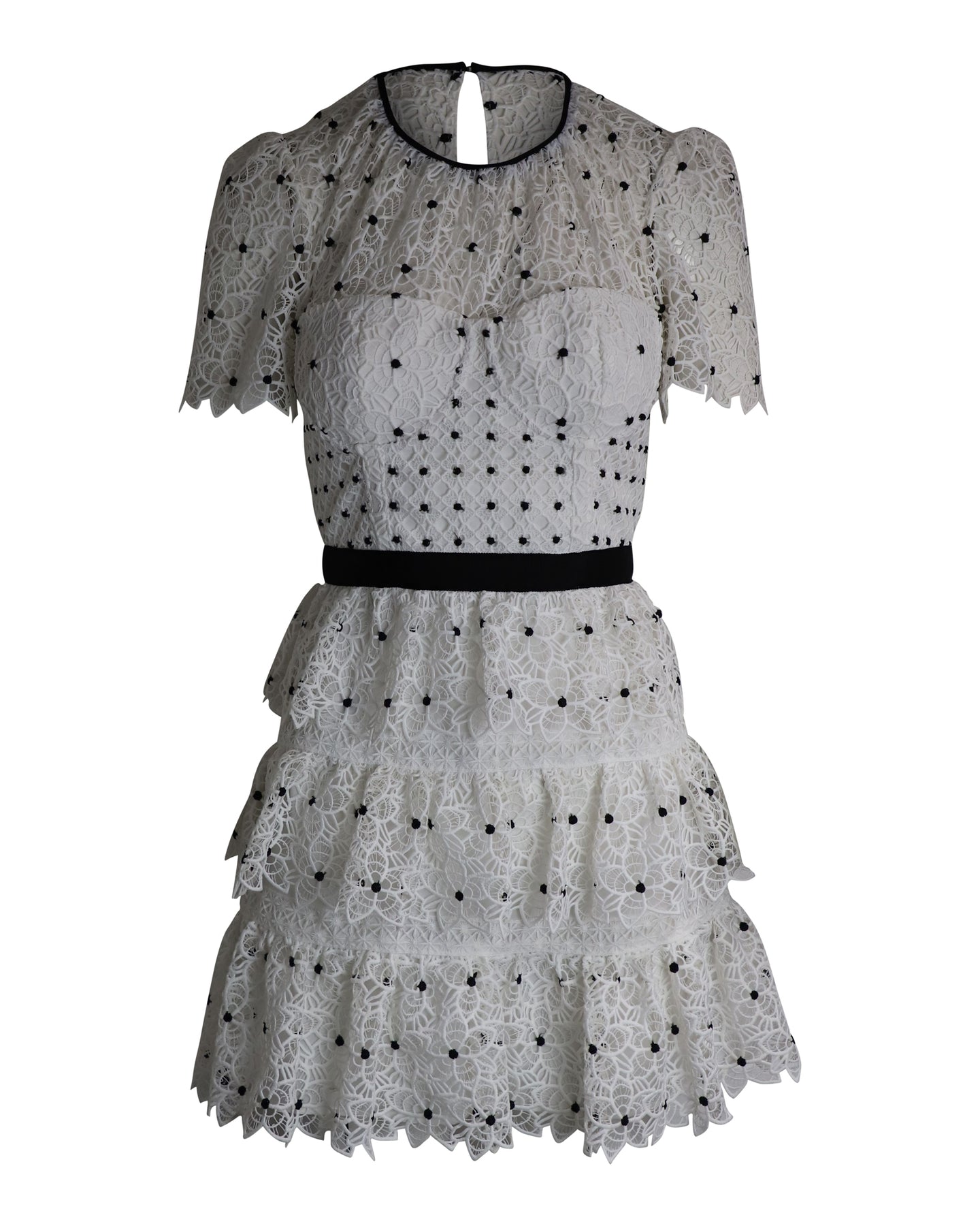 Self-Portrait Tiered Polka Dot Floral Lace Mini Dress in White Polyester 7802204127292