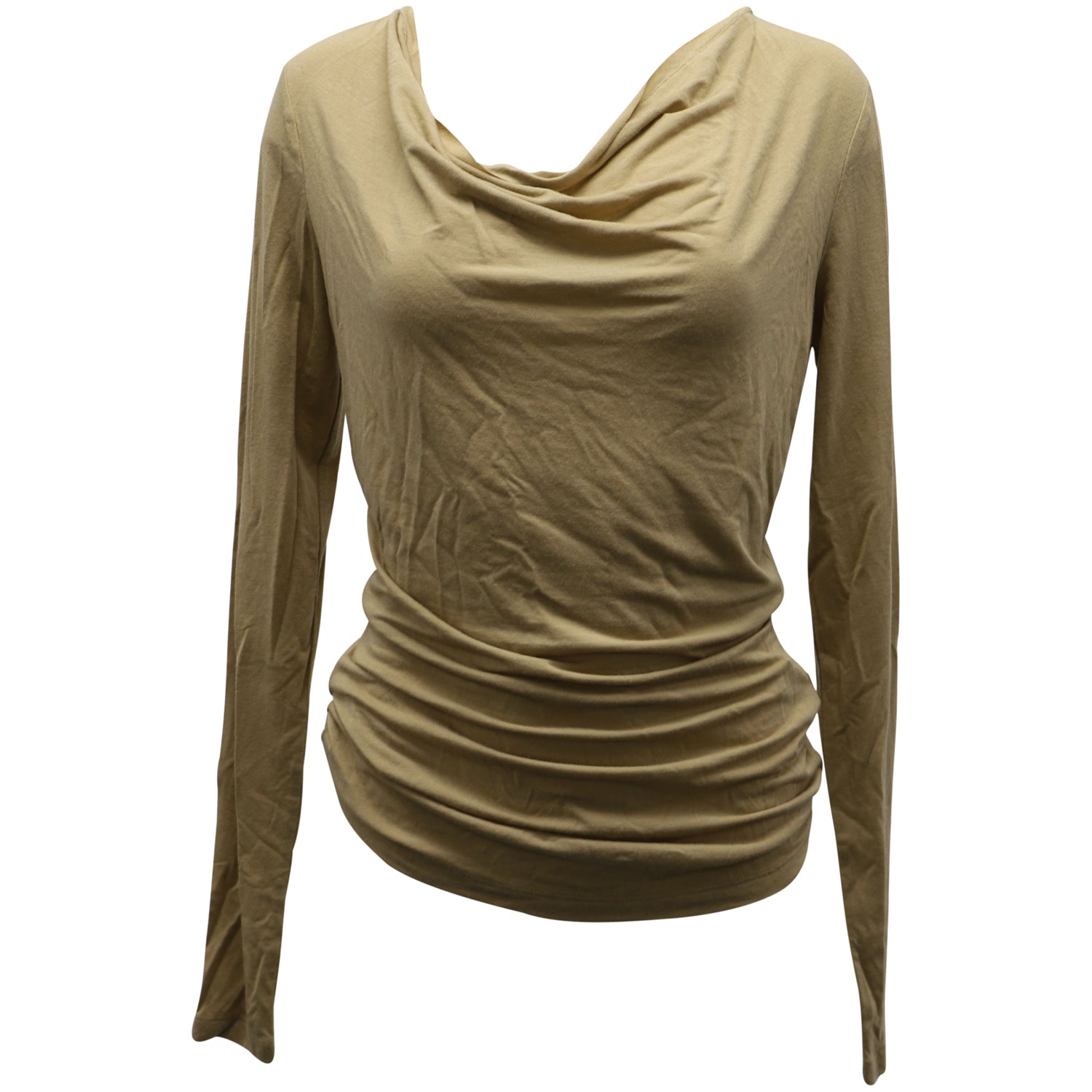 Donna Karan Long-Sleeve Top with Cowl Neckline in Brown Modal 7771799060540