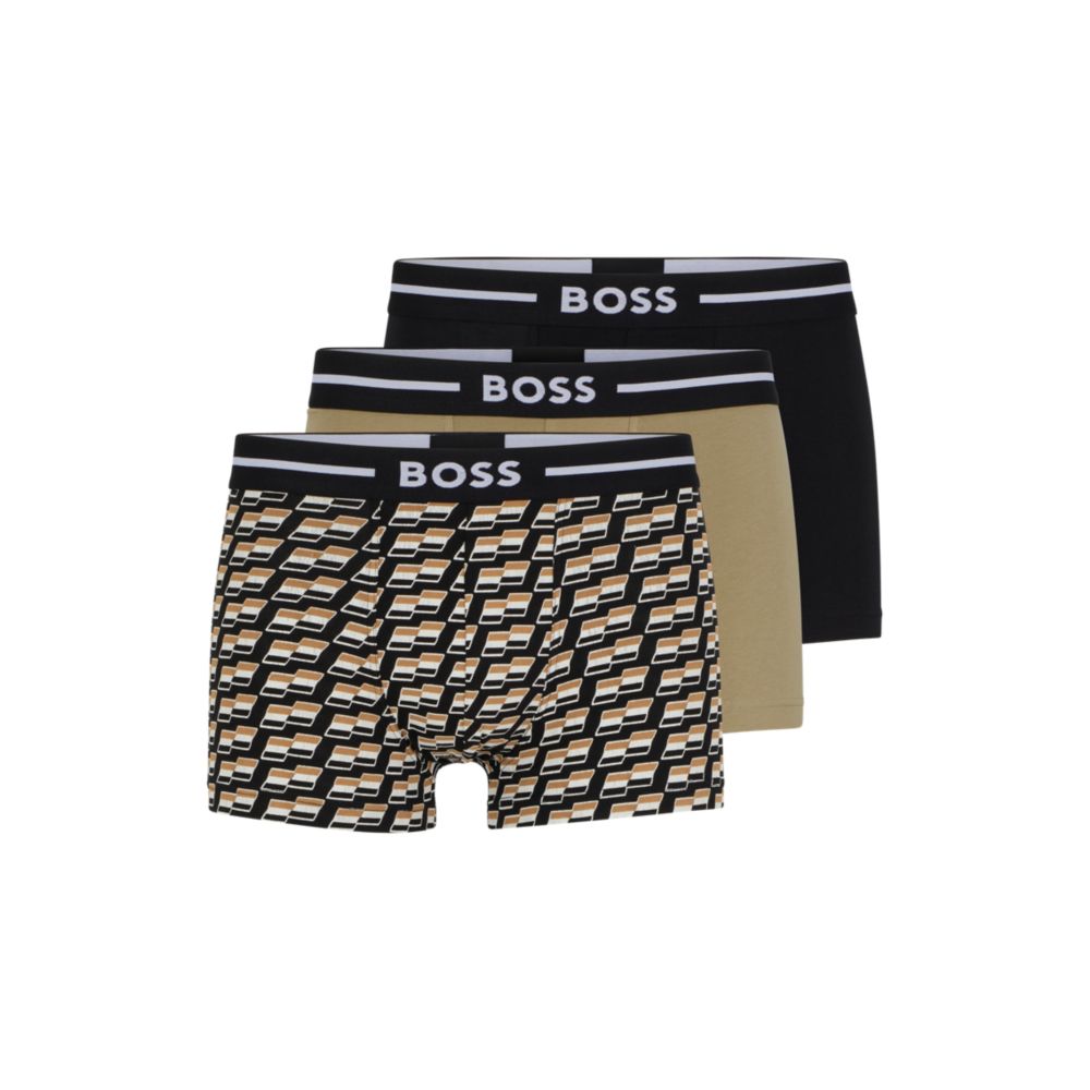 Three pack of stretch-cotton trunks with logo waistbands