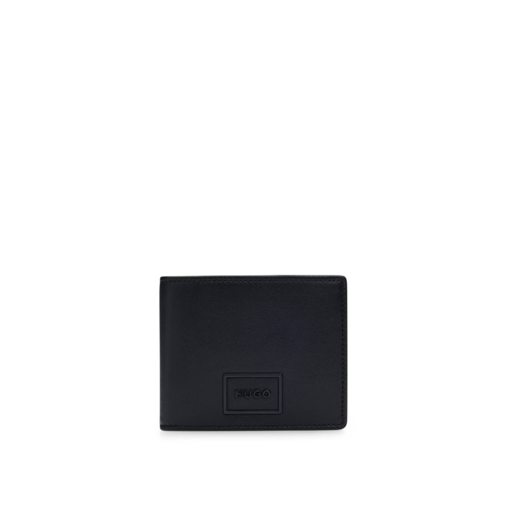 Trifold wallet in smooth leather with metal-framed logo