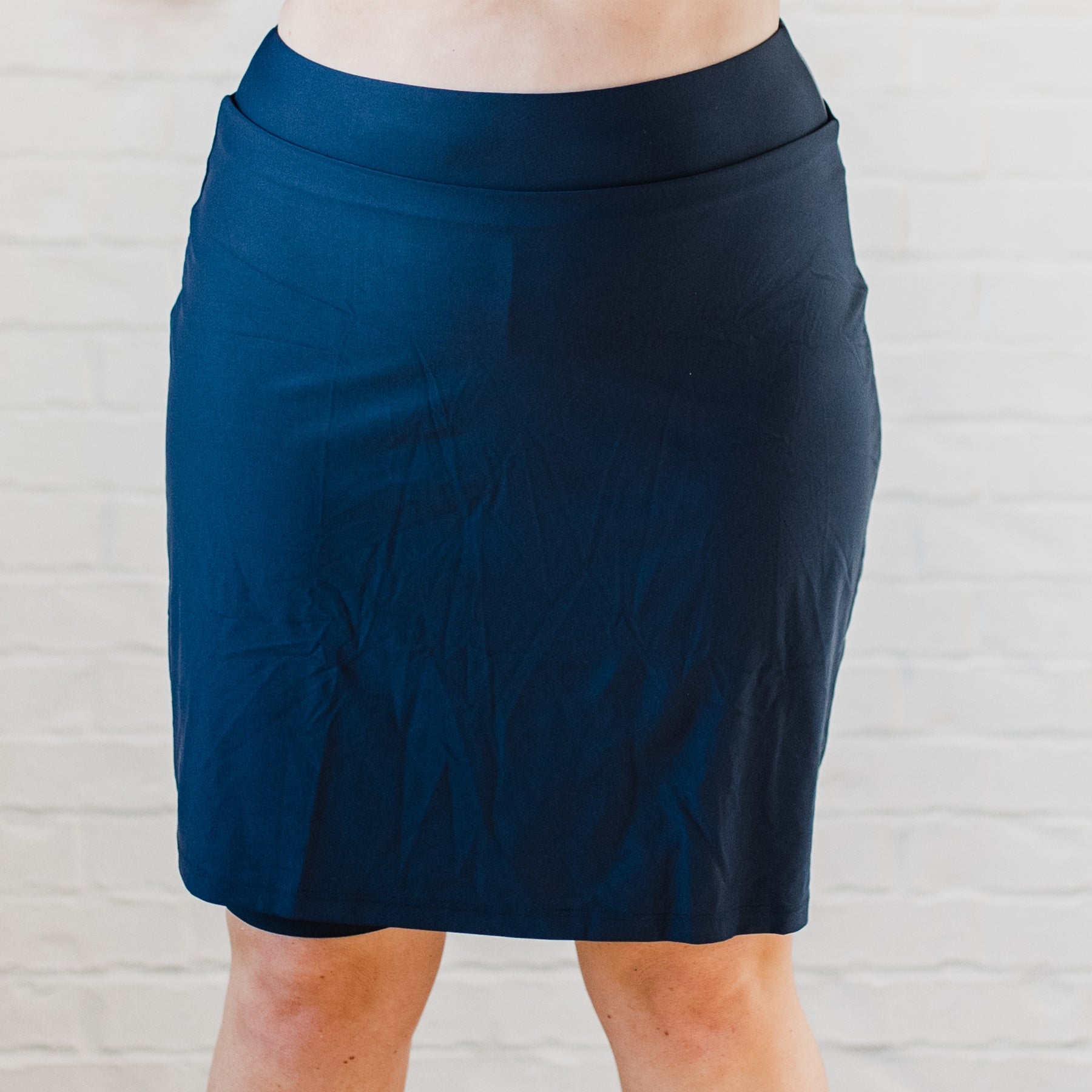 Women's Plus High Waisted Knee Length Swim Skirt With Attached Bike Shorts 7761335255100