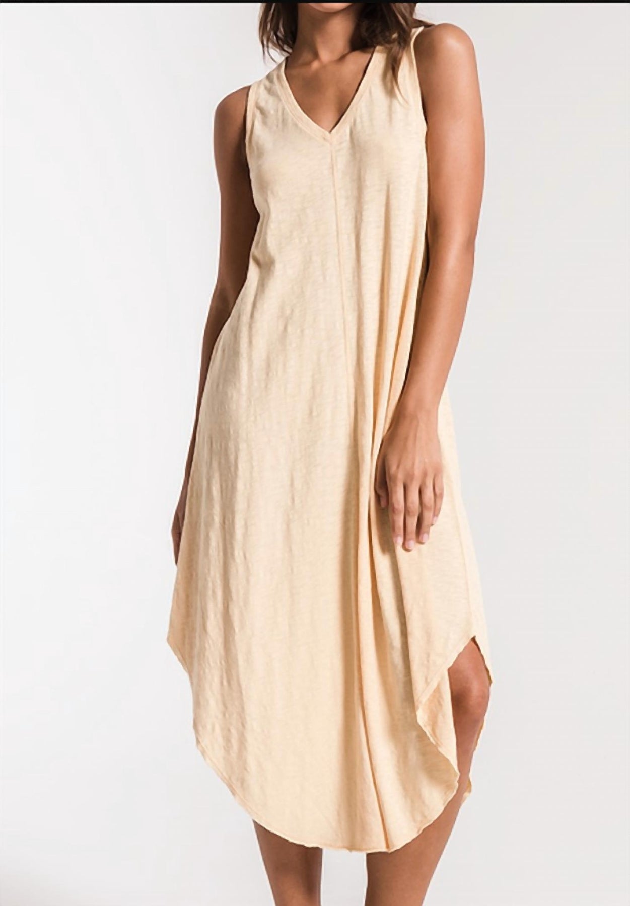 Reverie Slub Midi Dress In Yellow Cream