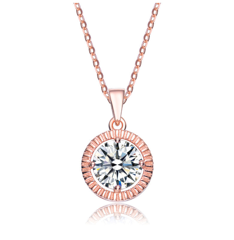C.z. Sterling Silver Rose Plated Classic Round Pendant 7801535135804