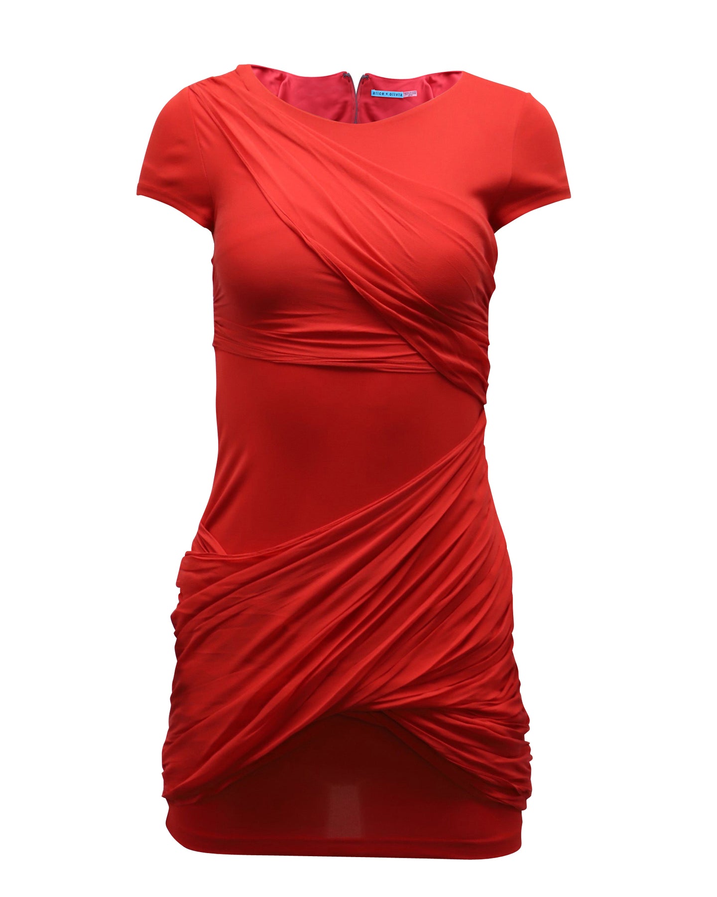 Alice + Olivia Draped Detail Dress in Red Acetate 7772307062844