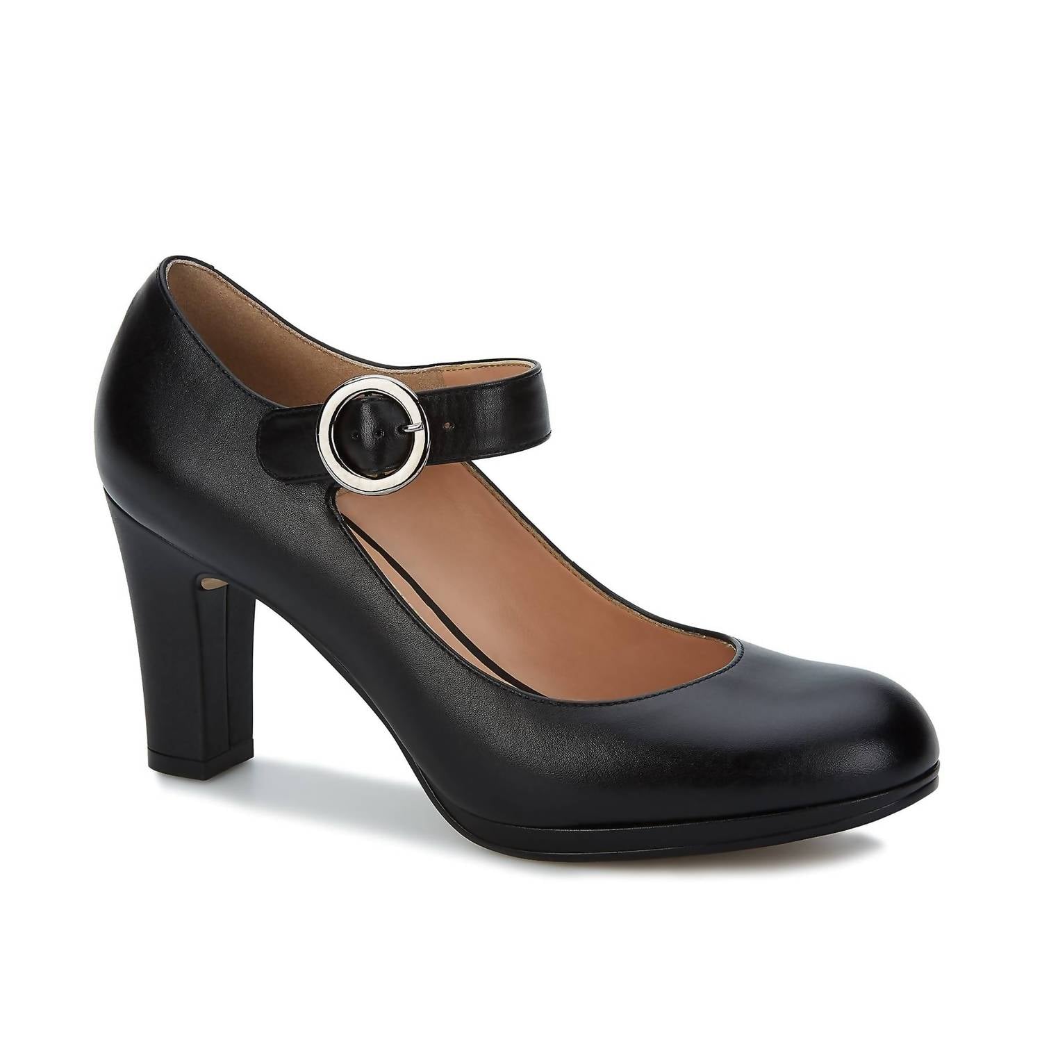 Women's Leather Heels With Ankle Strap In Black 7800752996412