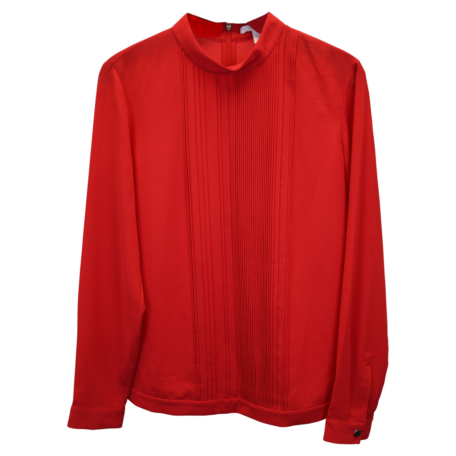 Boss Pleated Mock-Neck Top in Red Polyester 7744882212924