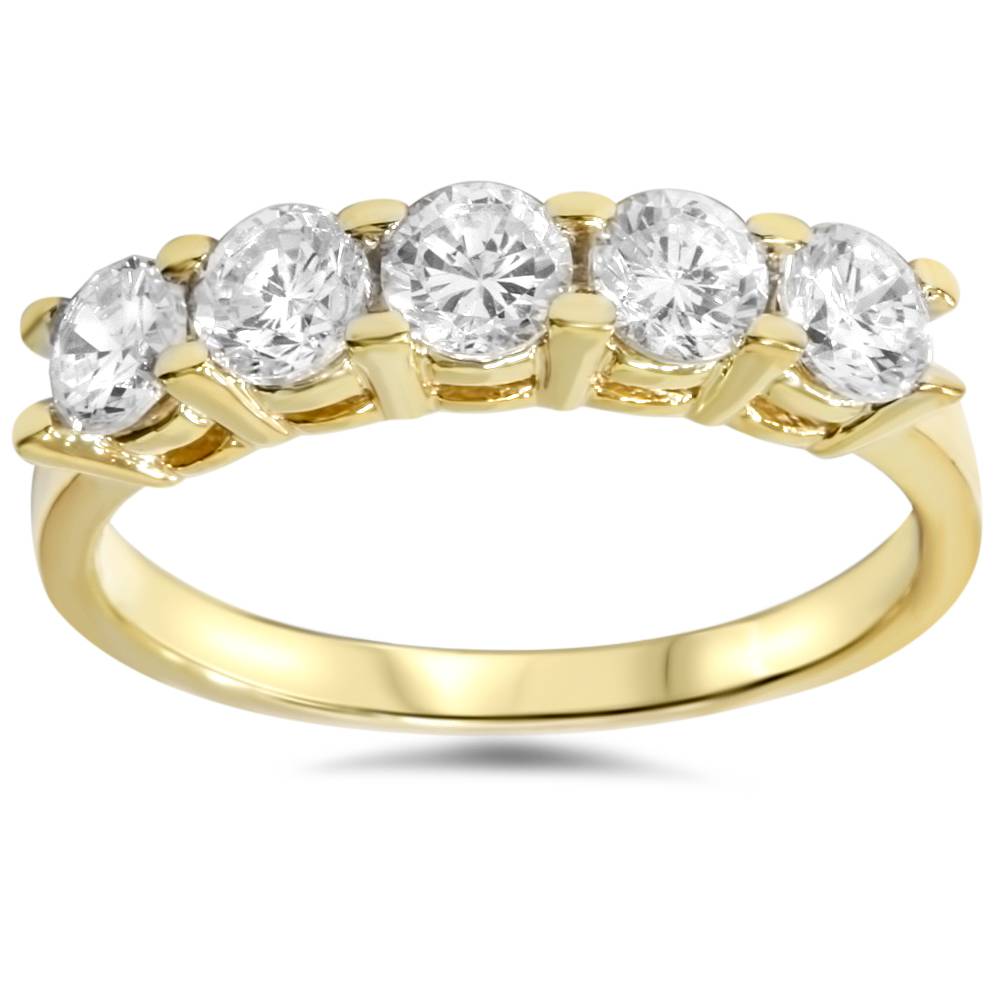 1 1/4ct Diamond Wedding 14k Yellow Gold Anniversary Ring 5-Stone High Polished 7688430157884