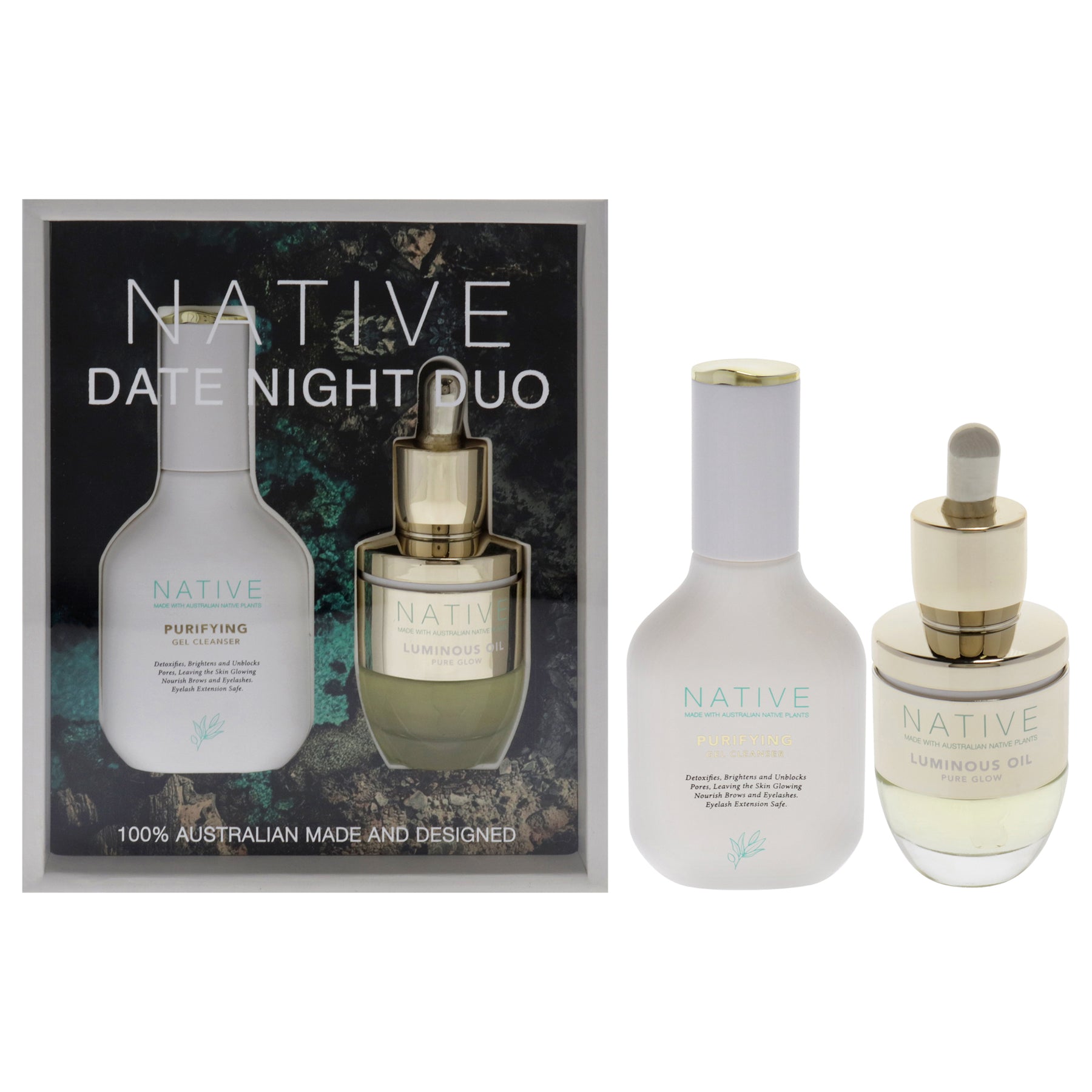 Native Date Night Duo by Klara for Women - 2 Pc 1.35oz Purifying Gel Cleanser, 1oz Luminous Oil Pure Glow 7831217799228