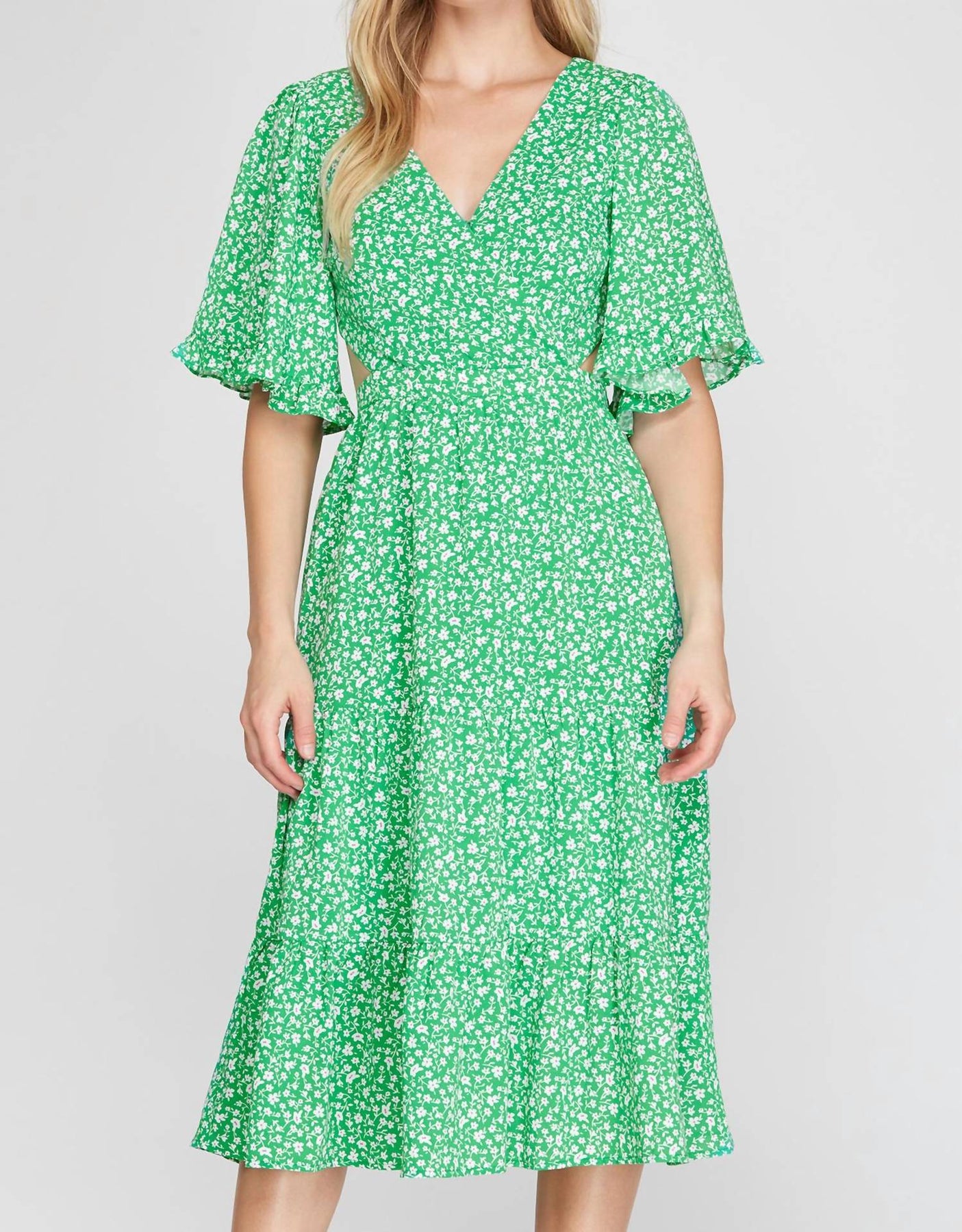 Midi Dress Floral In Green