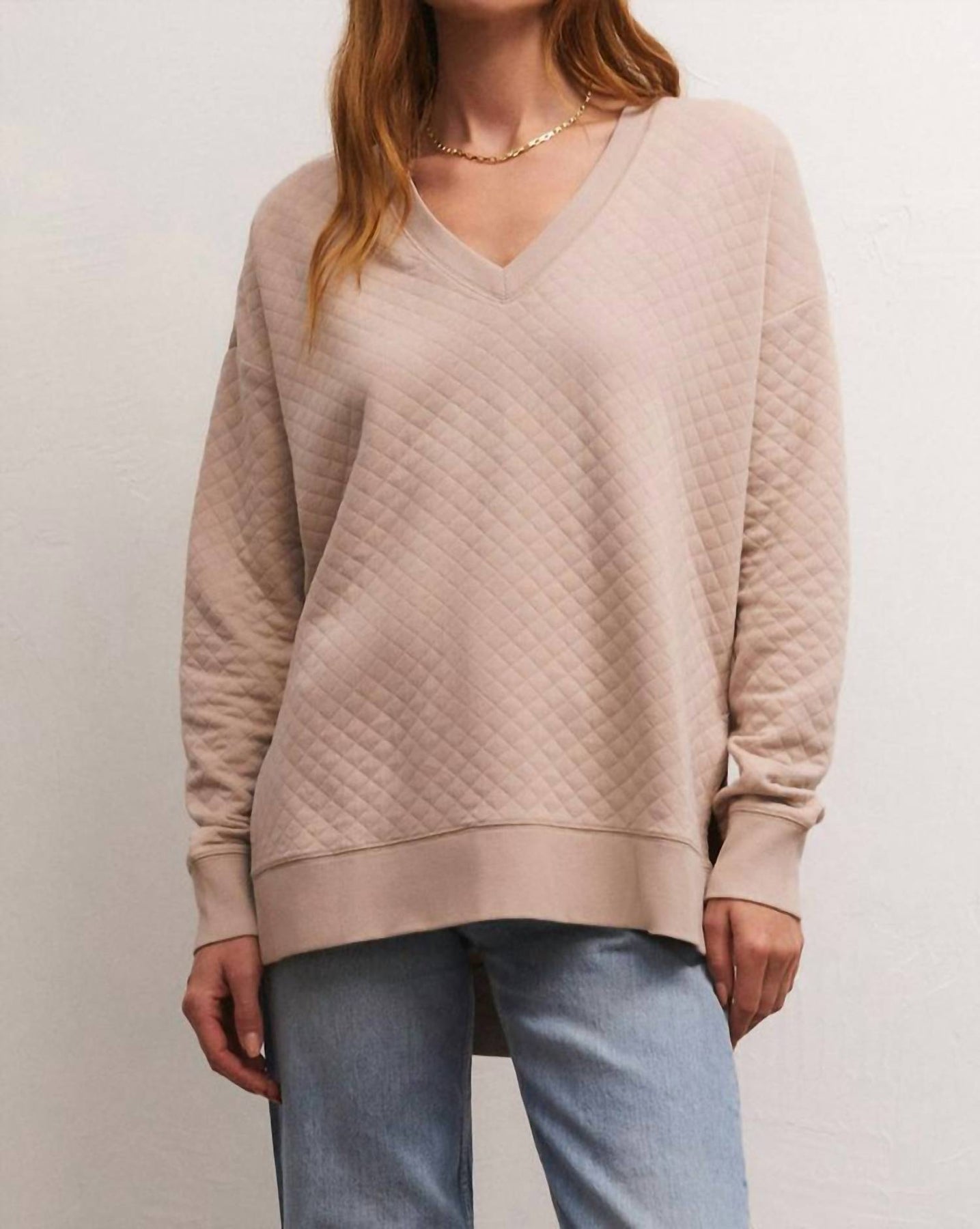 Quilted Modern Weekender Top In Almond